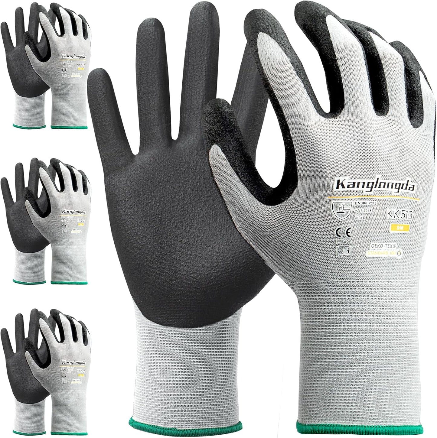 3-Paris Medium Work Gloves for Men and Women, Nitrile Coated Safety Protective Gloves with Grip
