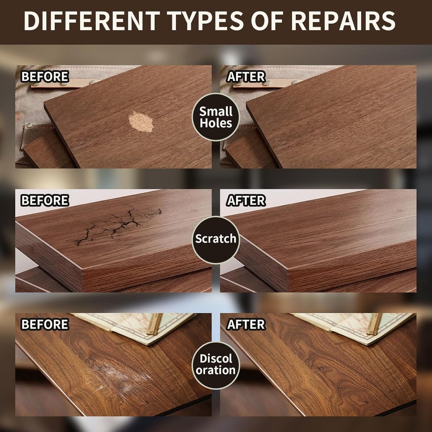 Wood Repair Kit, 13Pcs Wood Fillers, Furniture Repair Kit Scratch Cover for Wood Cracks, Stains
