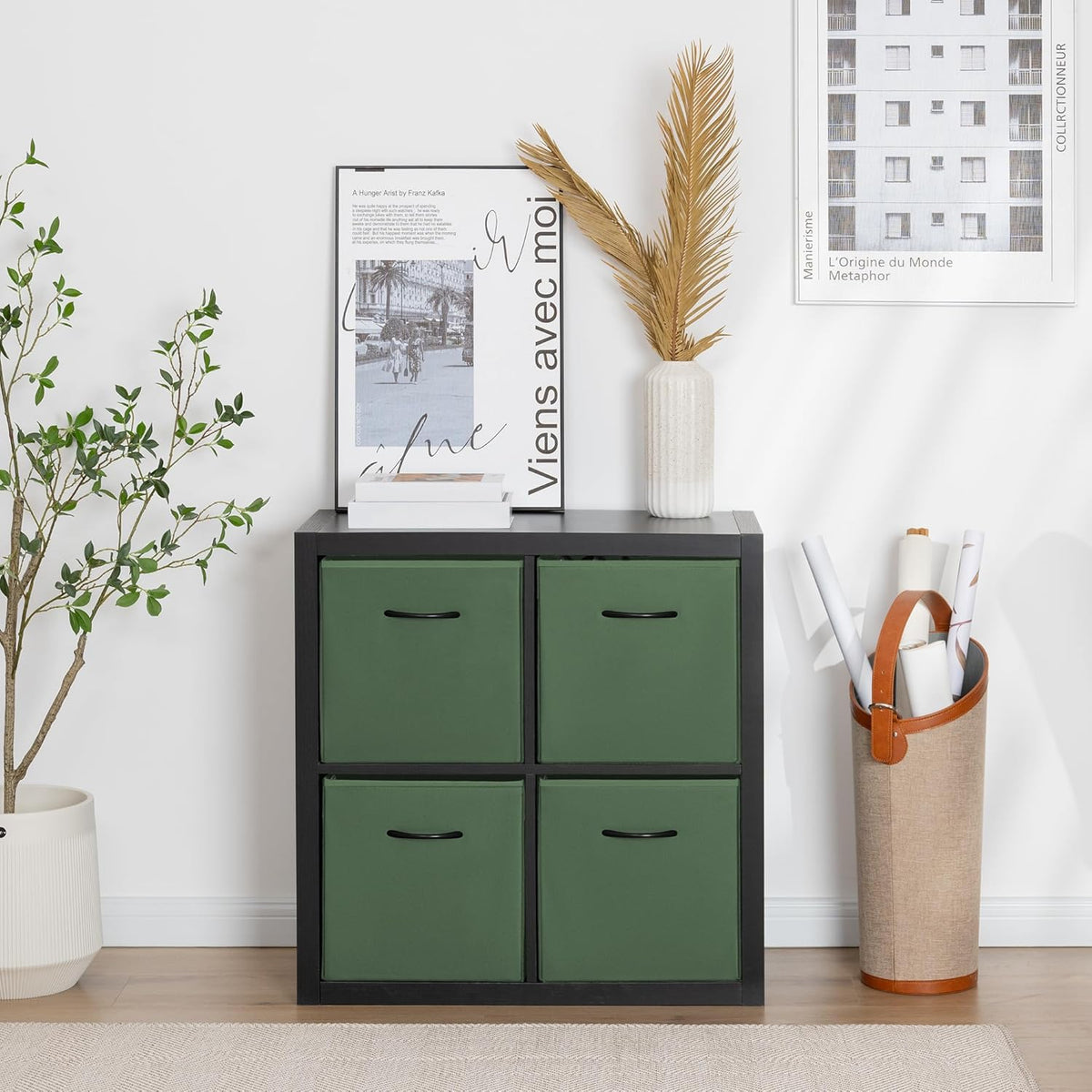 StorageWorks Green Storage Cubes, 13x13 Storage Cube Bins with Handle, Cube Storage Organizer Bins