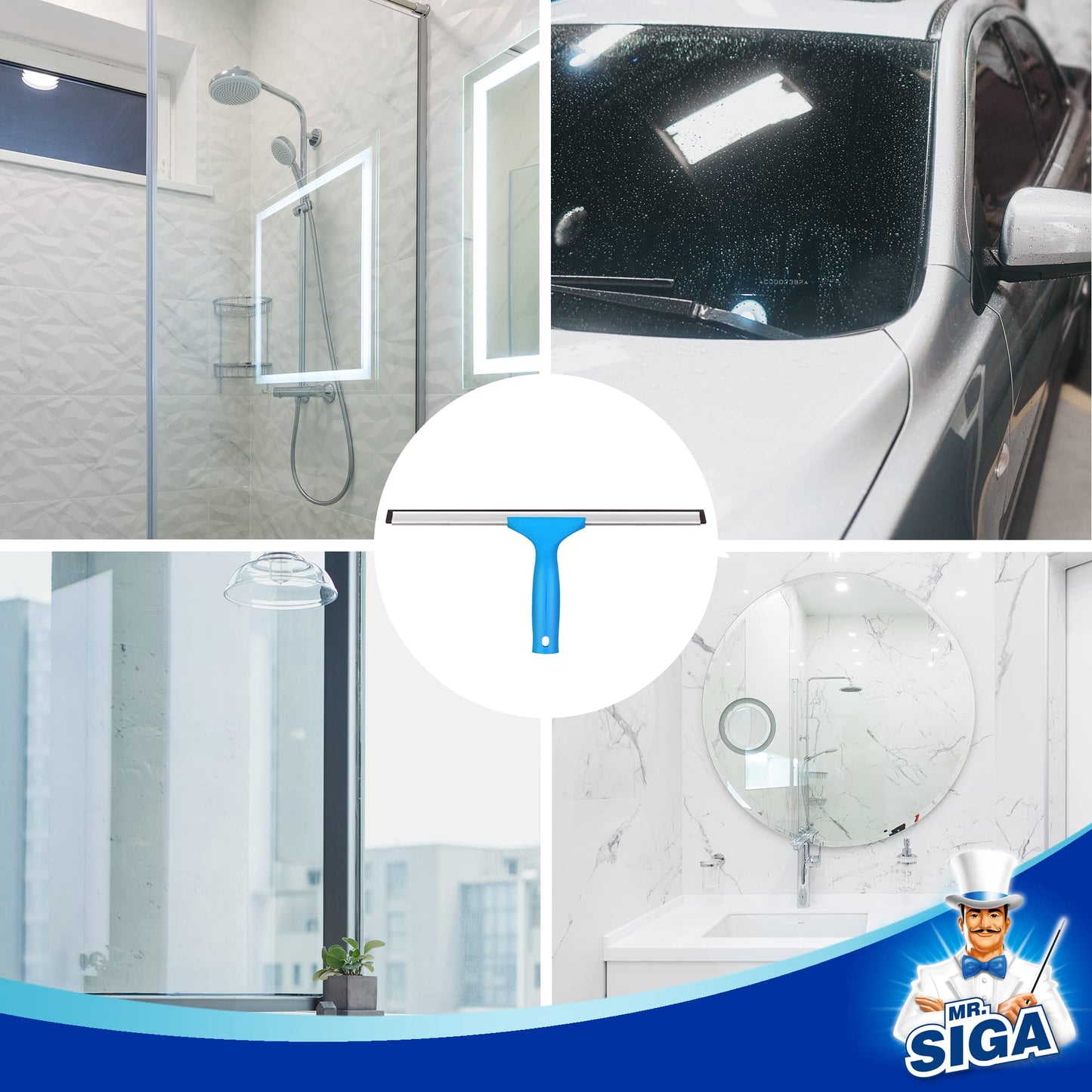 MR.SIGA Professional Window Squeegee & Microfiber Window Scrubber, 14 inch