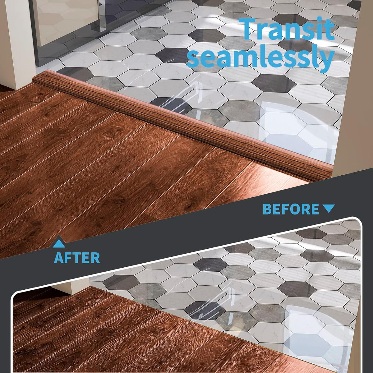 Art3d Self Adhesive Vinyl Floor Transition Strip,Laminate Floor Strip Floor Flat Divider Strip for