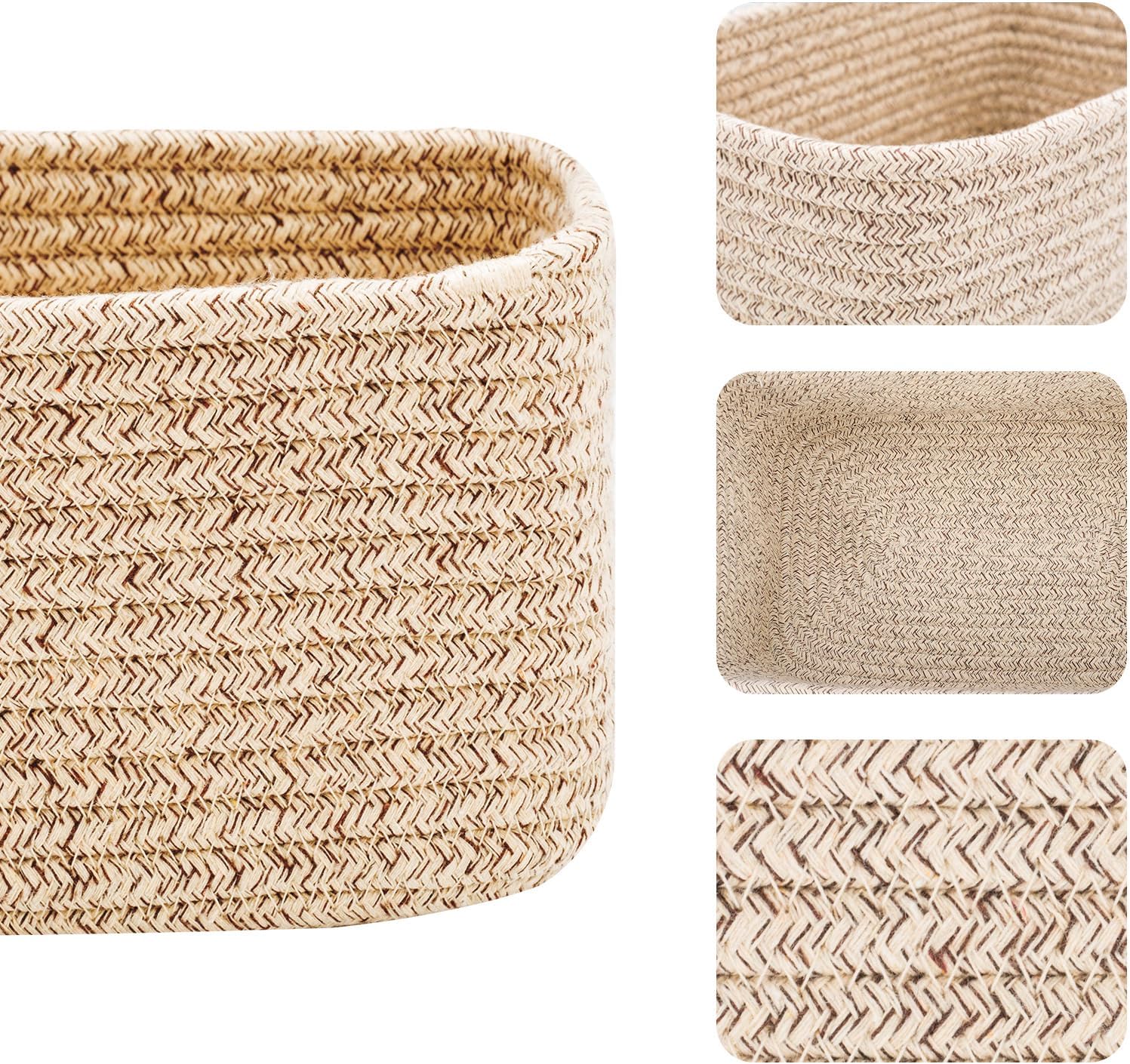 Small Storage Baskets for Organizing | Closet Organizer Bins | Shelf Toy Basket | Woven Rope