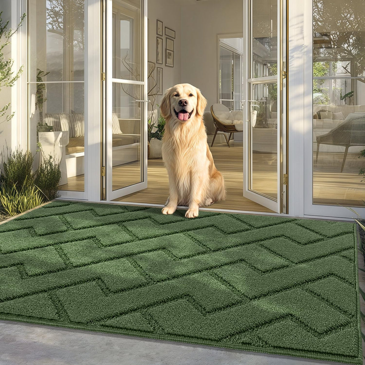 hicorfe Front Door Mat Outside Entrance,36"x59" Absorbent Muddy Dirt Resist Welcome Door Mats