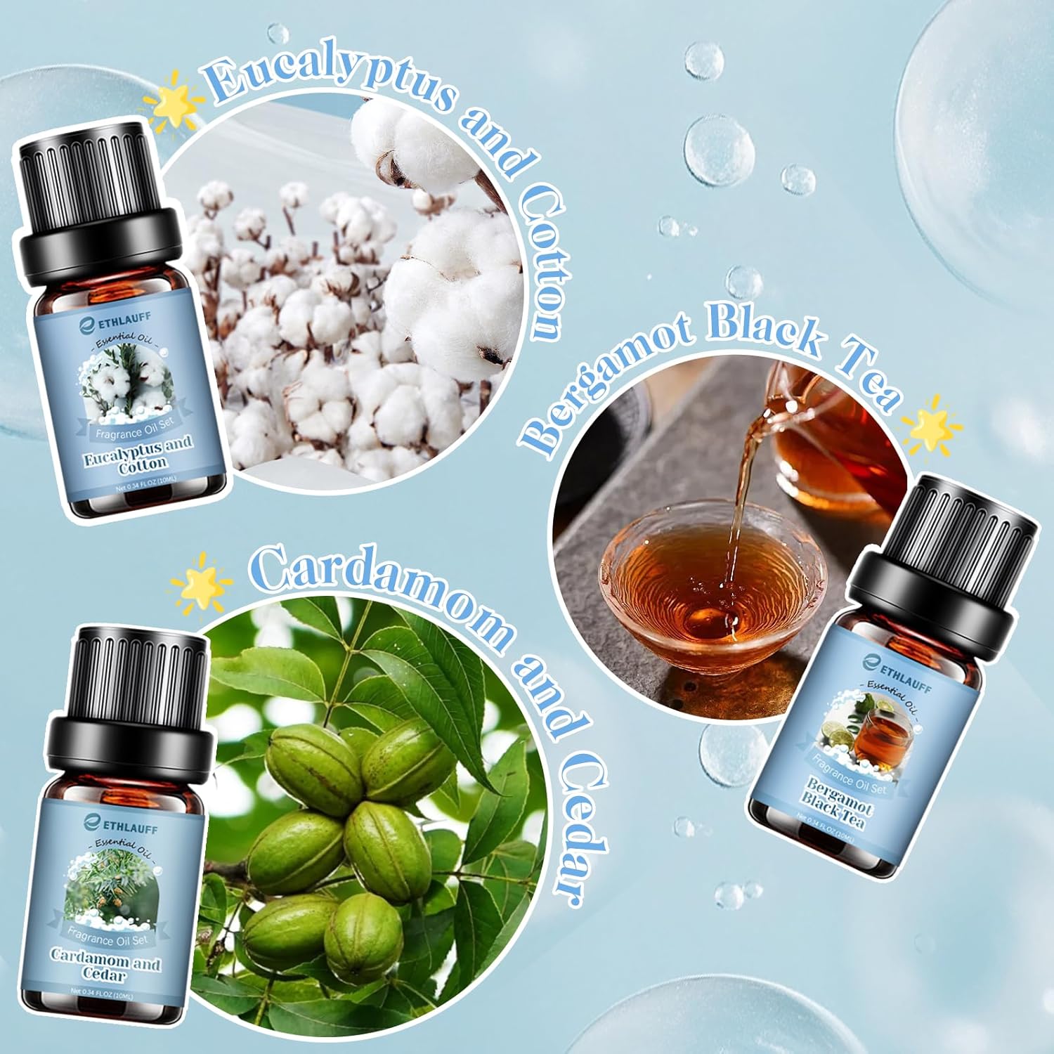Clean Essential Oils Set, Laundry Collection Essential Oils Set, Pack of 6 Fragrance Oil for