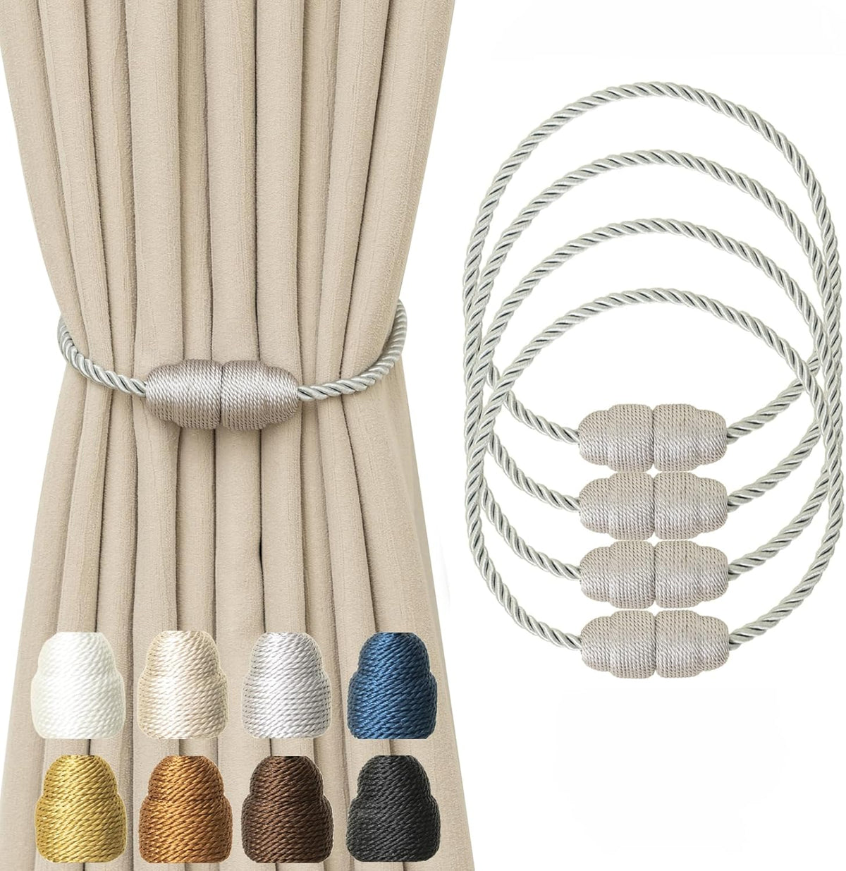 Magnetic Curtain Tiebacks Rope Curtain Tie Backs for Curtains 4 Pack Curtain Holders for Drapes