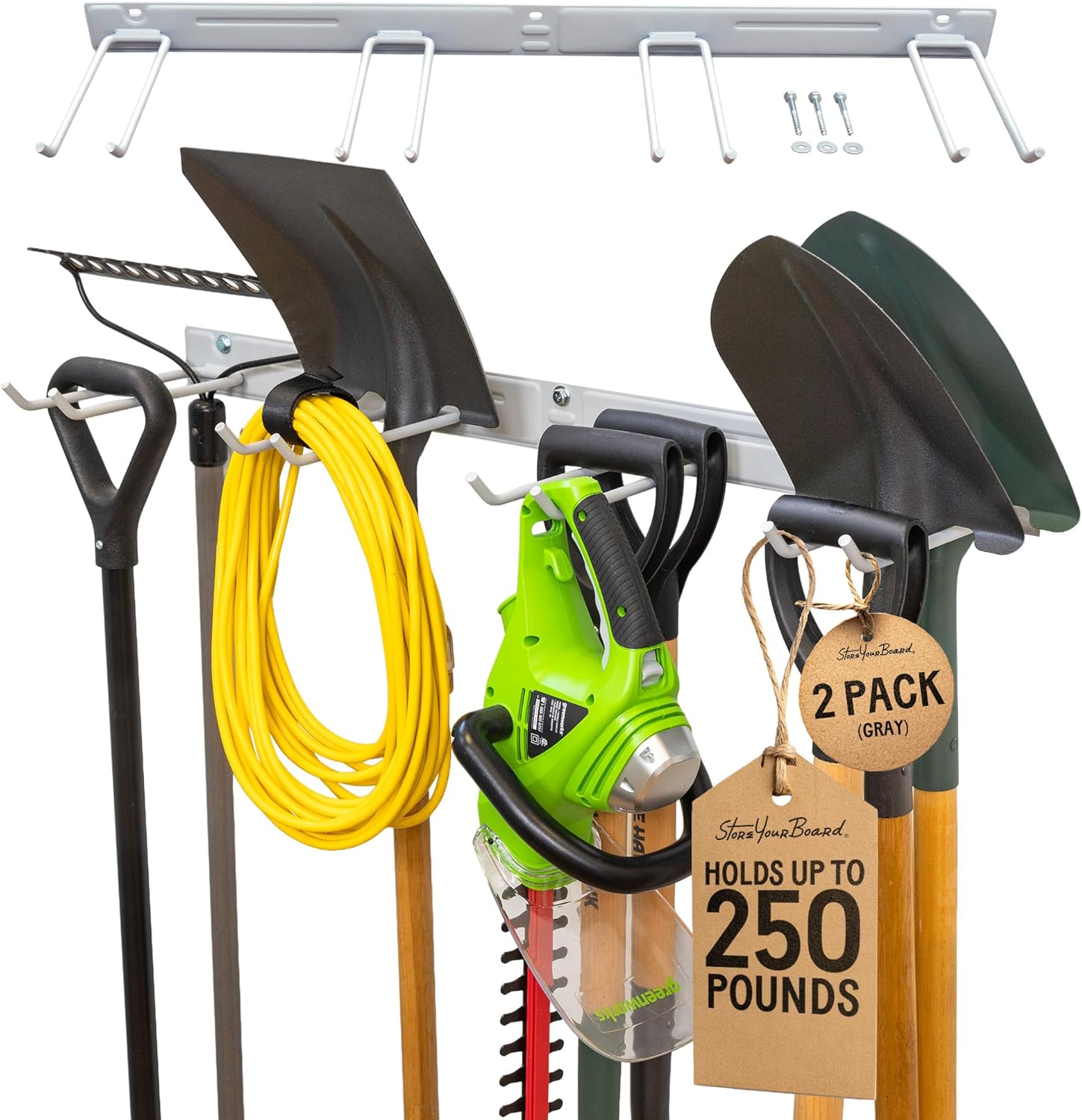 StoreYourBoard Wall-Mounted Rack With 4 Garage Hooks – Heavy-Duty Steel Holder Garage & Garden