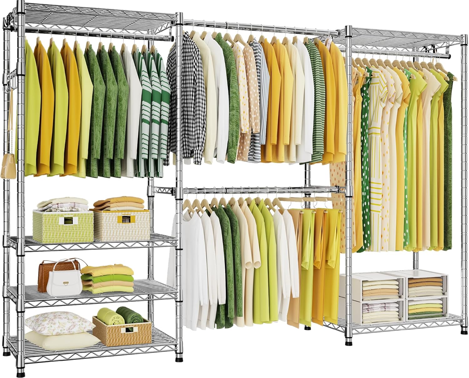 Ulif E1 Heavy Duty Closet Garment Rack, 6 Tiers Adjustable Metal Freestanding Expandable Clothing