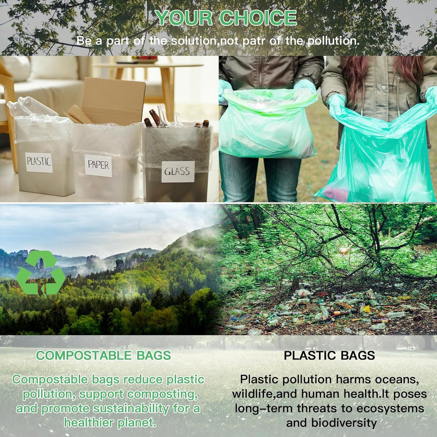 2.6 Gallon Mini Compostable Trash Bag - Small Garbage Bags For Bathroom Can Blue 100 Count 10 Liter