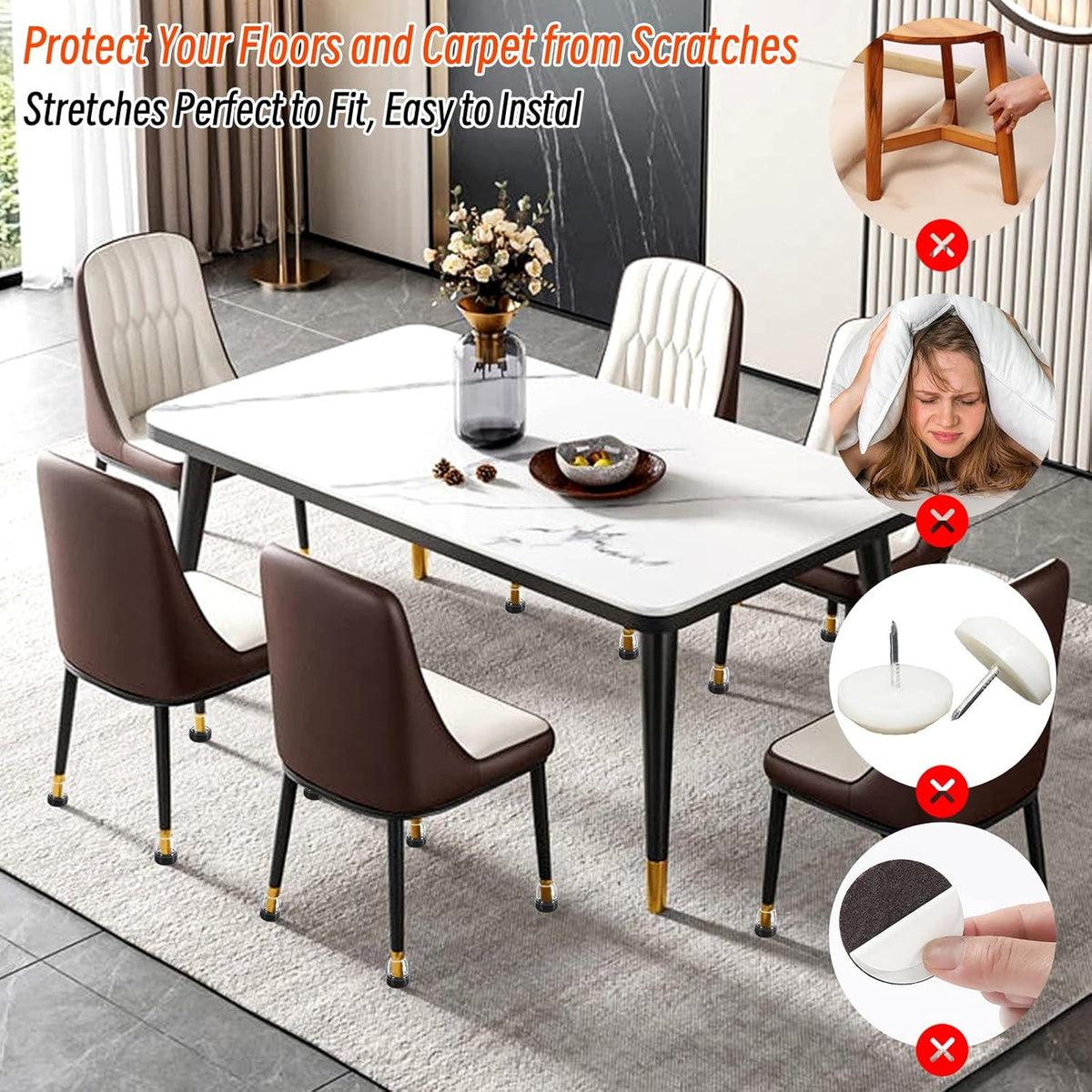 Ezprotekt 24 Pcs Extra Small Clear Chair Leg Sliders for Carpet, Round Teflon Furniture Pads for
