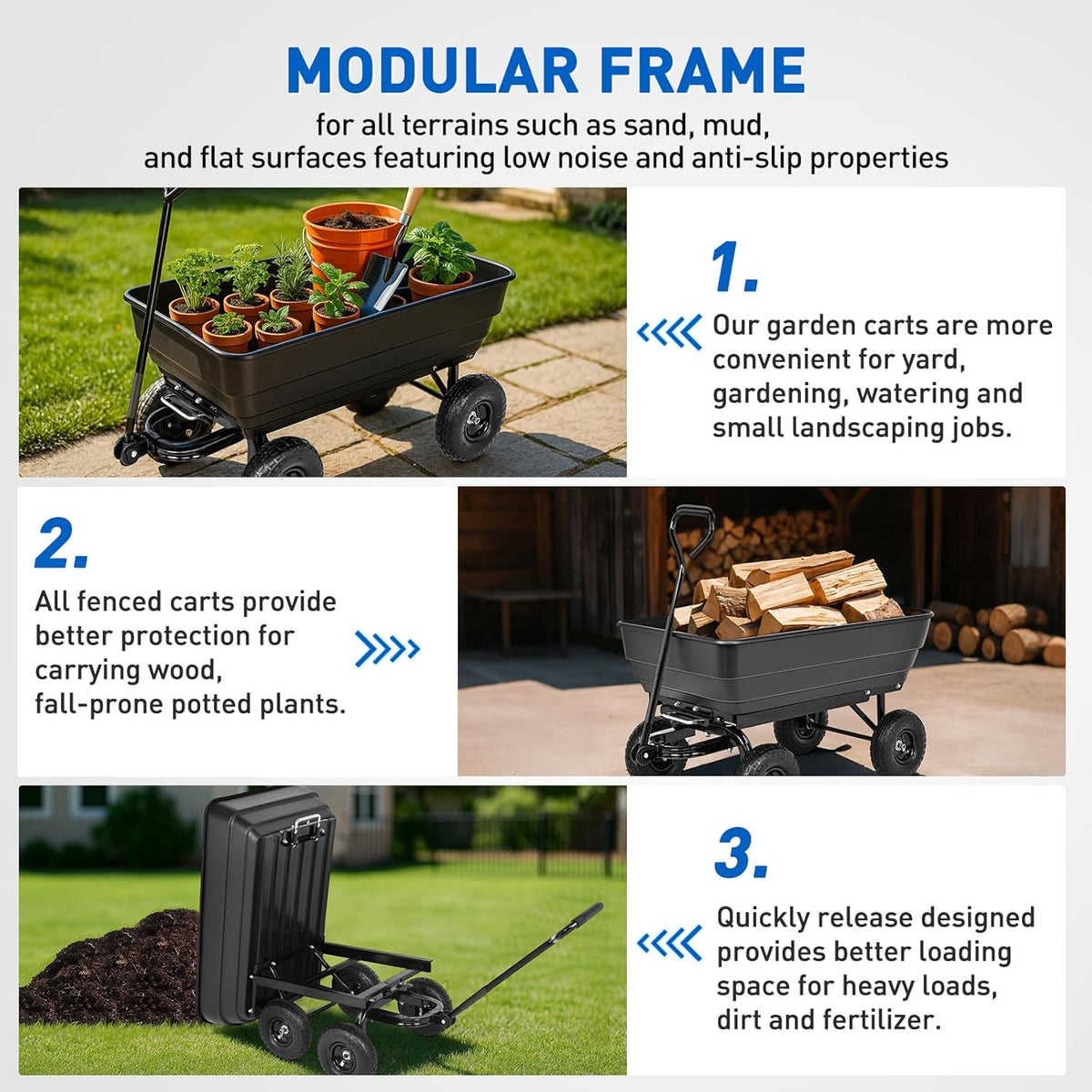 Yesker Garden Carts - 900lbs Dump Wagon with All Terrain Inflatable Wheels for Yard Lawn Farms