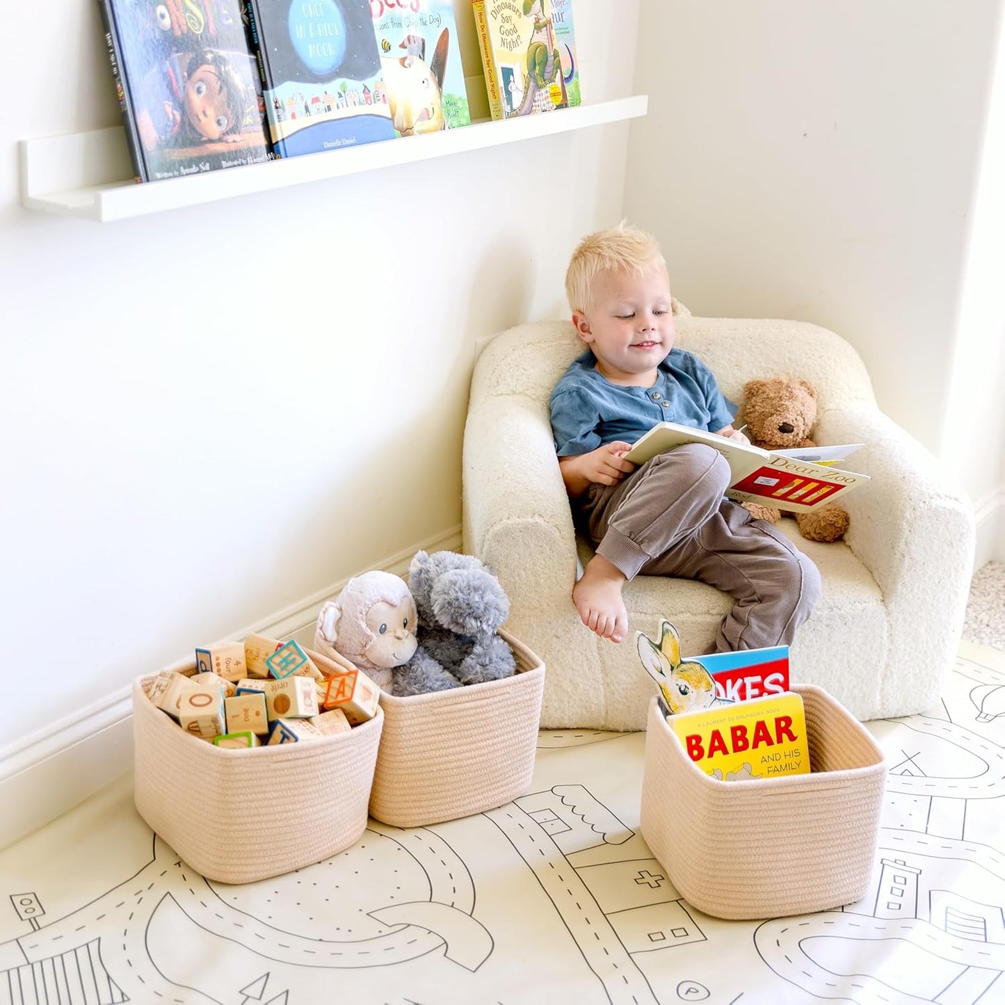 NaturalCozy Storage Cubes 9”x9”x7”Cotton Rope Woven Baskets for Organizing 3-Pack | 9 Inch Cube