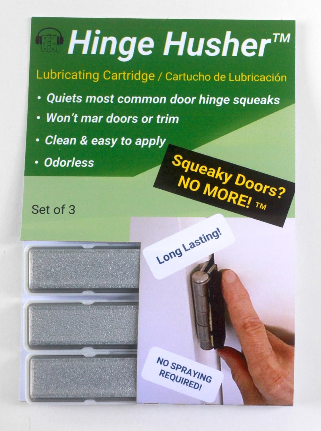 The First-of-Its-Kind Lubricant Cartridge for Squeaky Door Hinges. Mess-Free, Odorless, Sprayless &