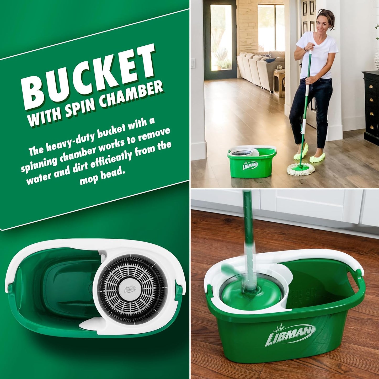 Libman Tornado Spin Mop System with 3 Refill Heads, Microfiber Spinning Mop and Bucket with Wringer