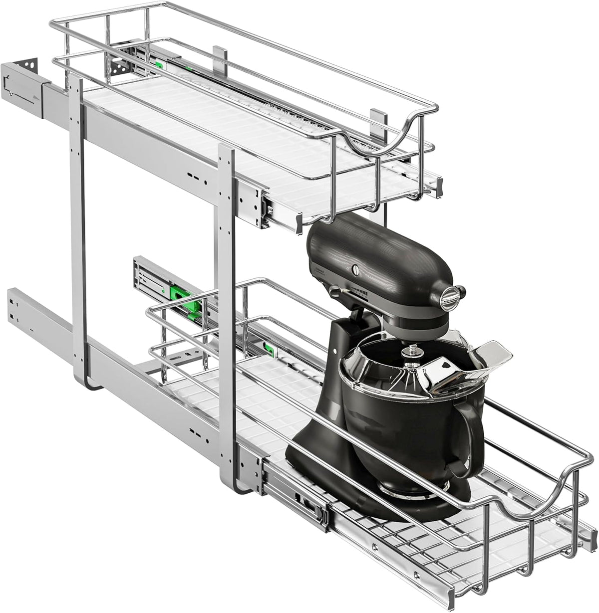 WelFurGeer 2-Tier Stainless Steel Pull Out Cabinet Organizer, Soft Close Damping Slides, Heavy Duty