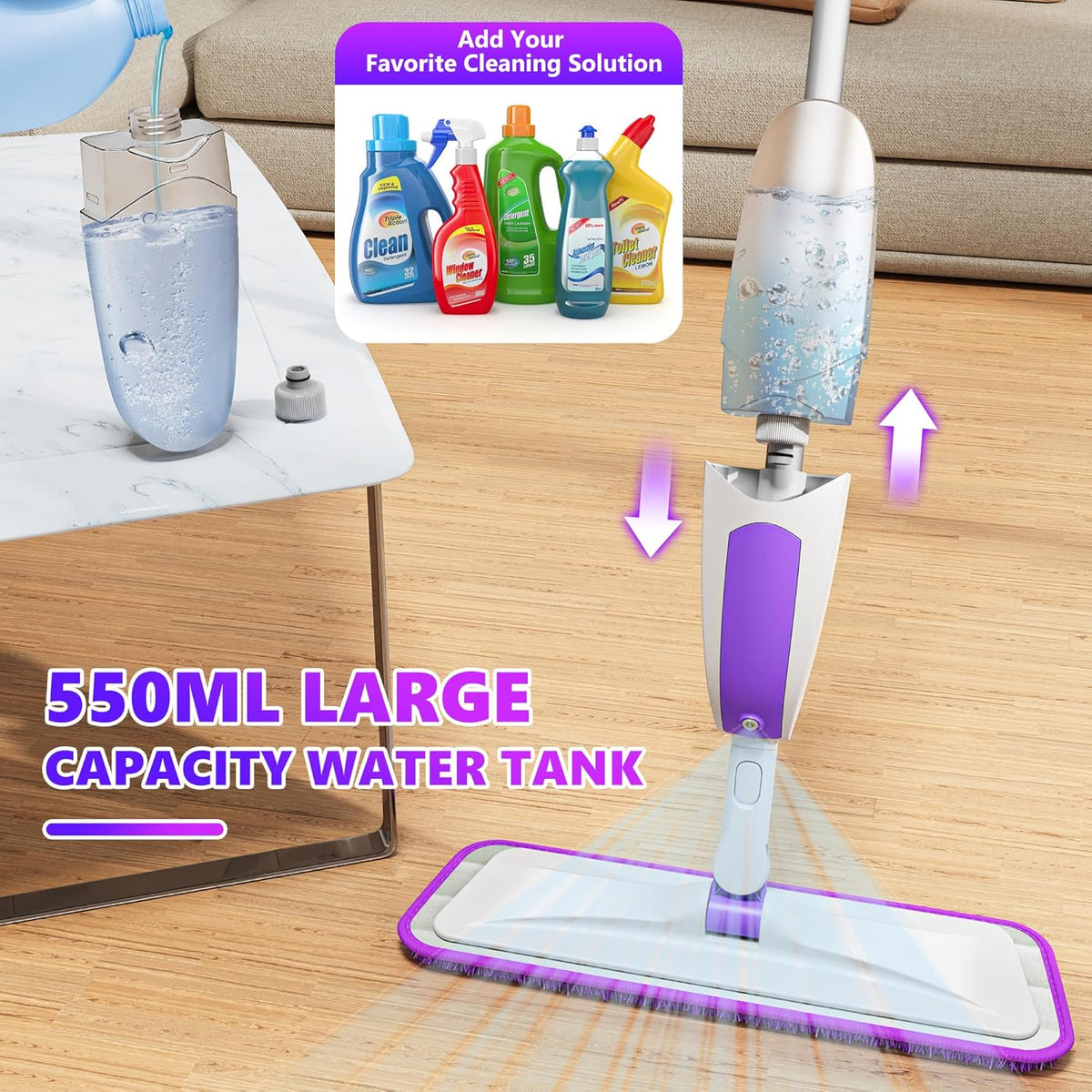 Microfiber Spray Mops for Floor Cleaning - SEVENMAX Dry Wet Floor Mop with Sprayer 3 Washable Pads