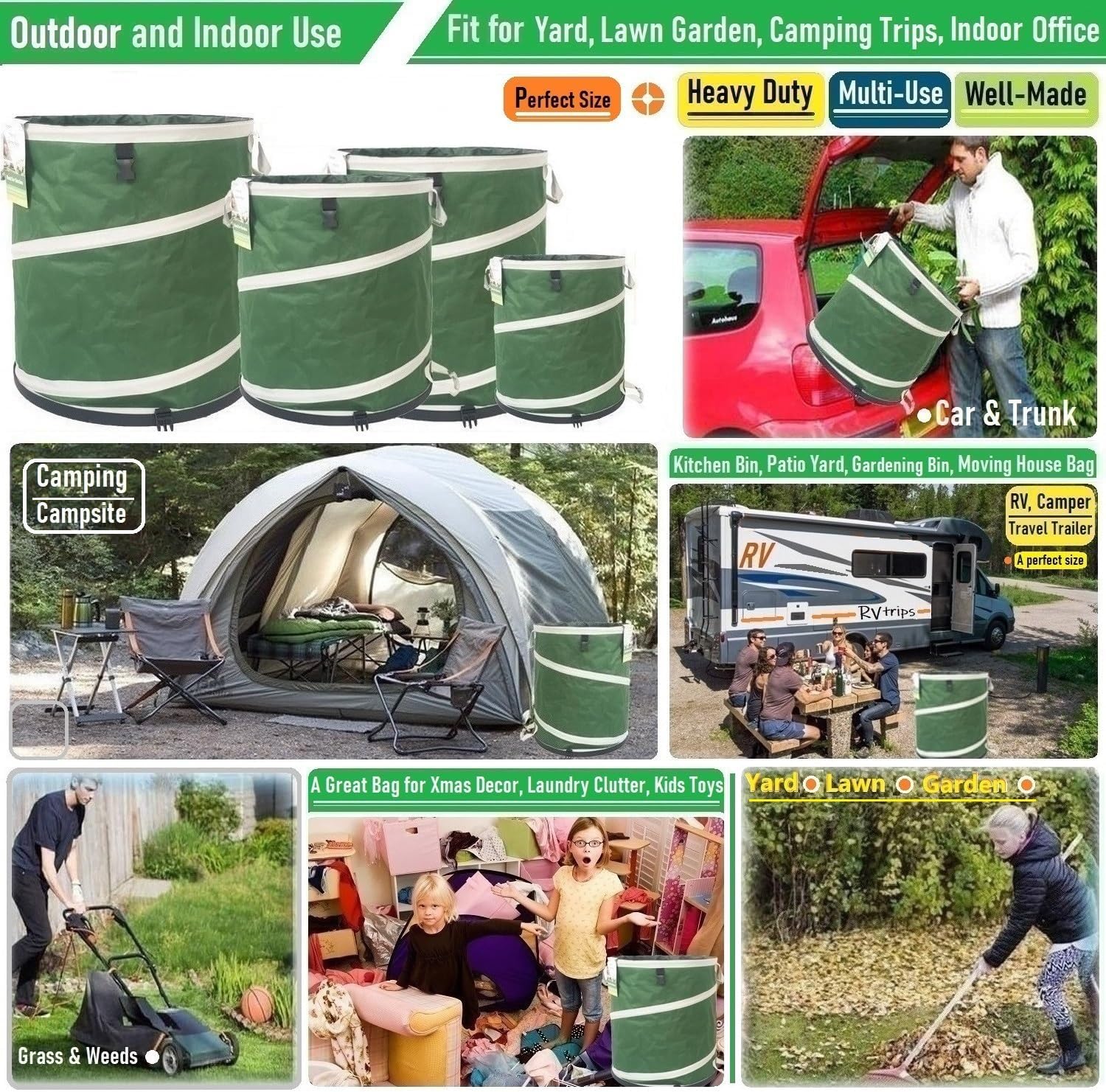 24-Gallon Collapsible Trash Can (19x21 in) Hard-Shell Bottom Yard Garden Bag for Yard Waste,Debris