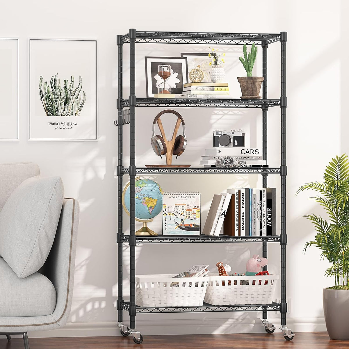 Himimi 5-Tier Storage Shelf Wire Shelving Unit on Wheels Heavy Duty Metal Shelves Adjustable Steel