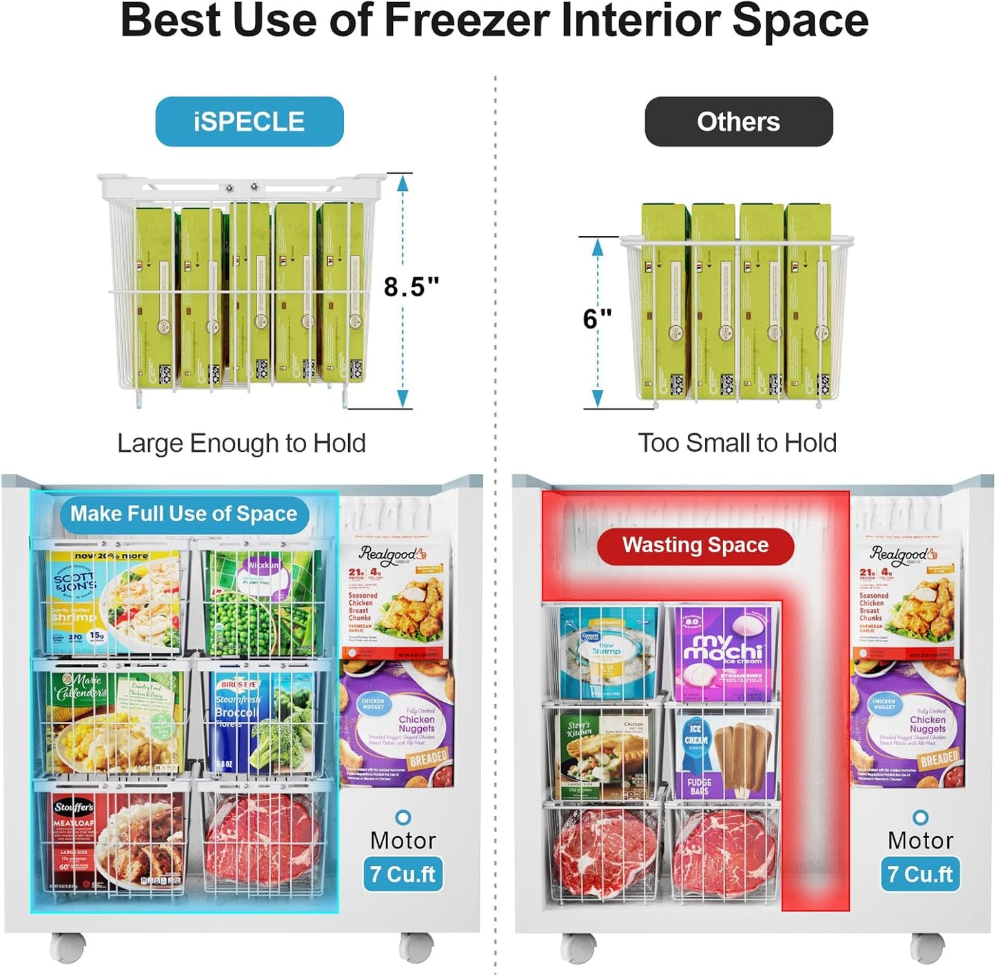 iSPECLE Freezer Organizer Bins - 4 Pack Adjustable & Extra Large Chest Freezer Organizer Bins for 5