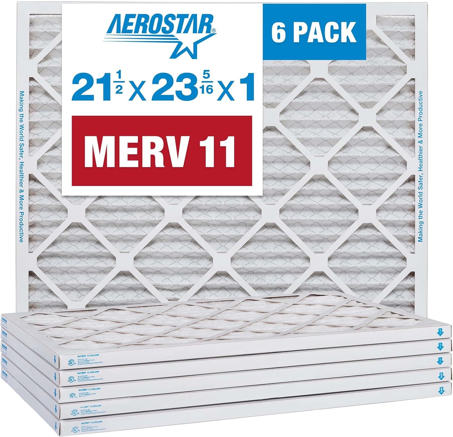 Aerostar 21 1/2x23 5/16x1 MERV 11 Pleated Air Filter, AC Furnace Air Filter, 6 Pack (Actual Size: