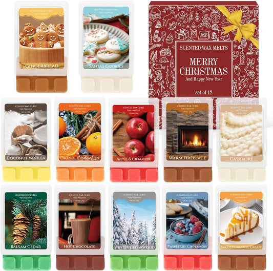 SCENTORINI Christmas Wax Melts, Wax Cubes Strong Scent 12 Pack, Scented Wax Melts, Long Lasting Soy