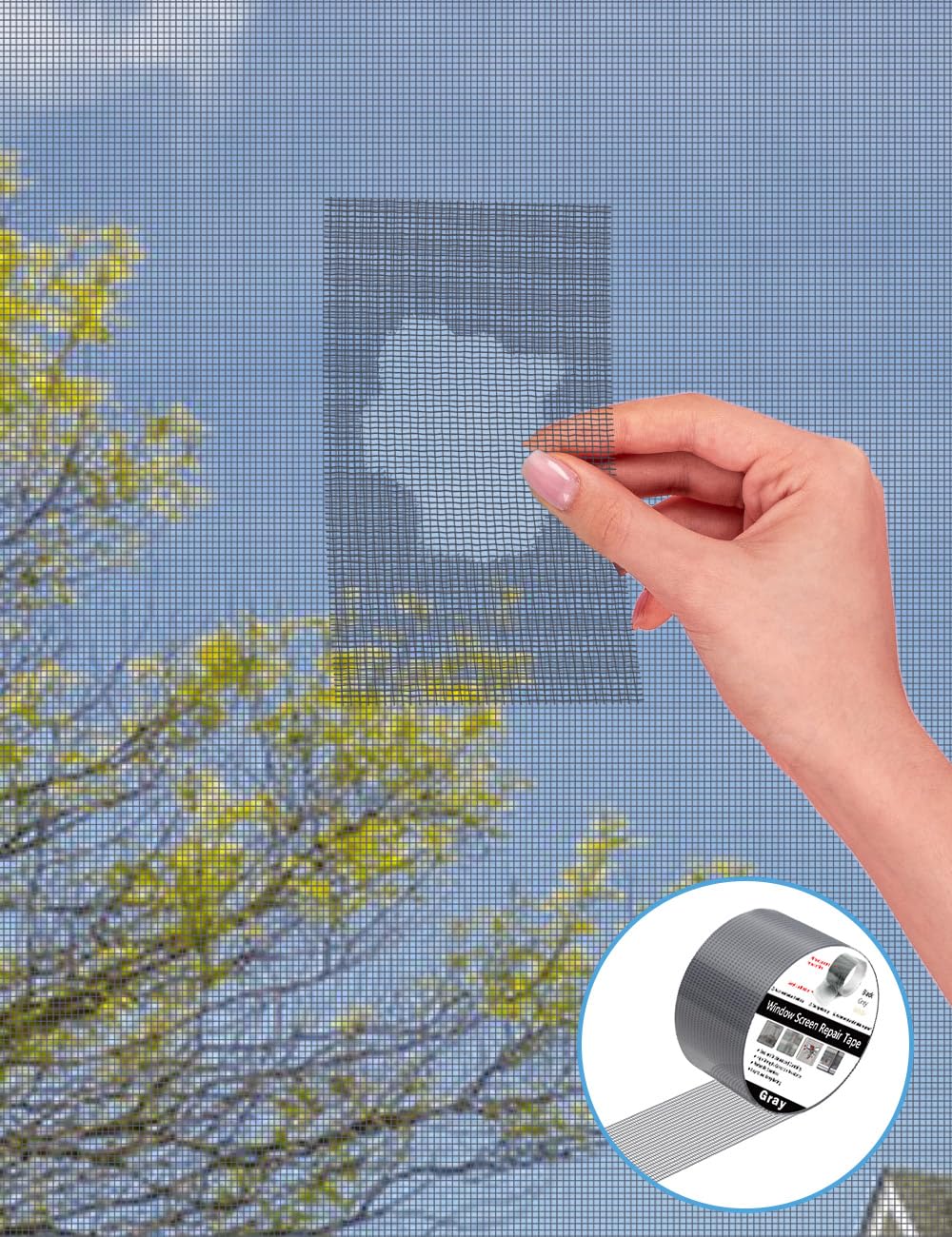 wohohoho Window Screen Repair Tape, 2 in X 40 FT (480IN) Gray Screen Patch Repair Kit, 3-Layer