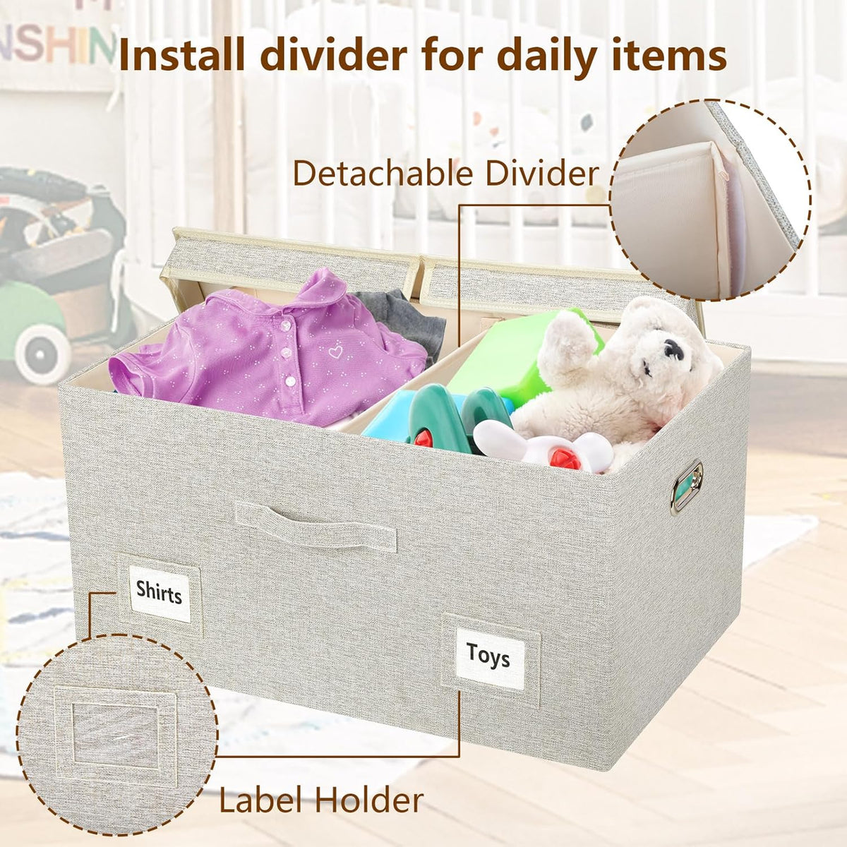 75 Quarts Extra Large Decorative Storage Bins with Lids, 3 Packs Beige Collapsible Storage Bins