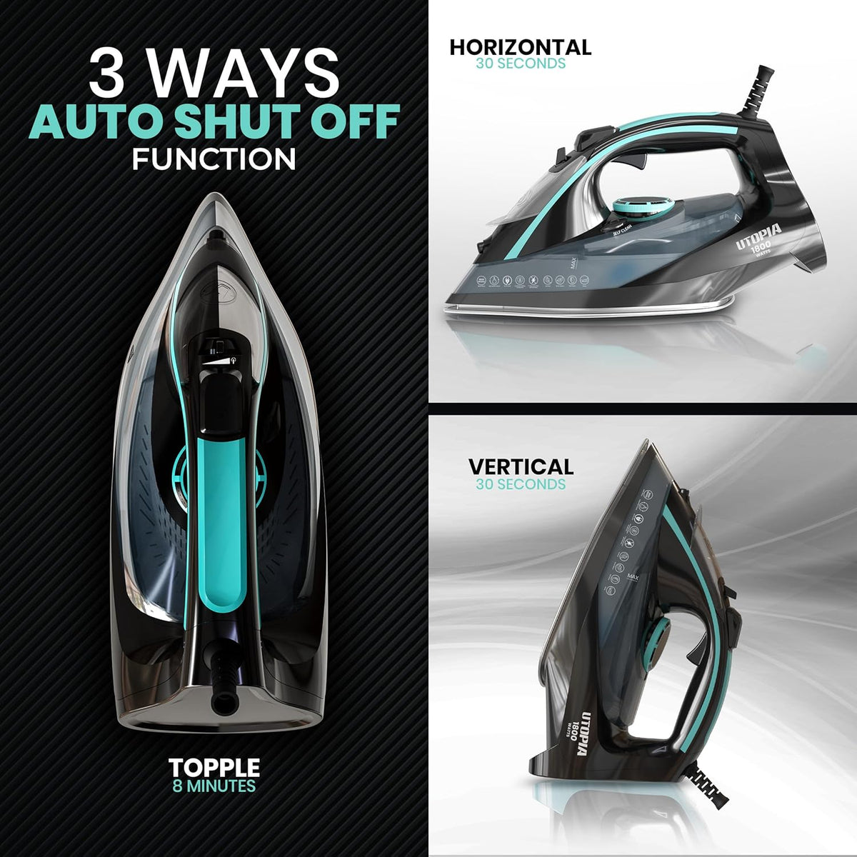 Utopia Home Steam Iron for Clothes - Non-Stick Soleplate - 1800W Clothes Iron With Auto-Off Safety