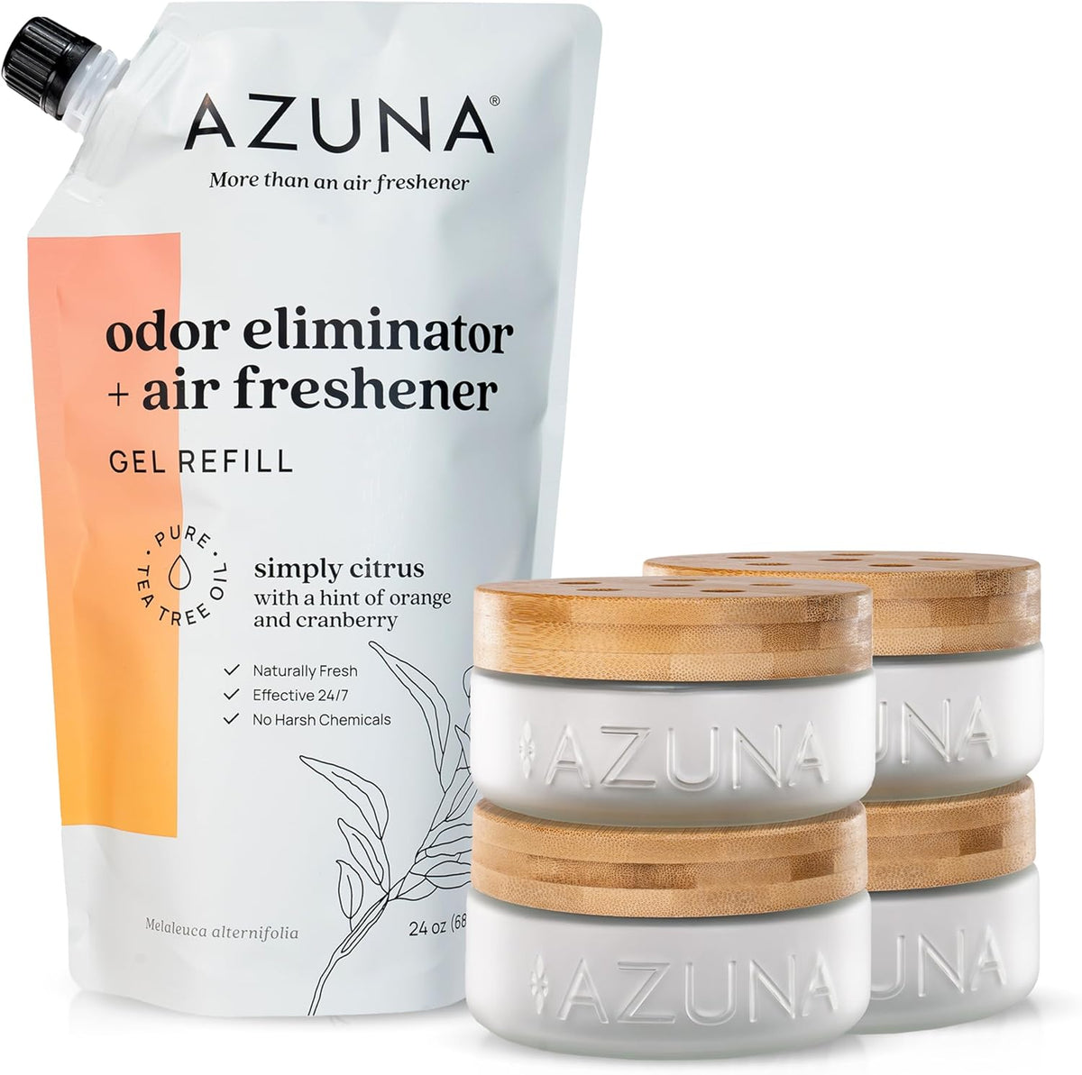 Azuna Air Freshener & Odor Eliminator for Strong Odor | 4 Room Kit Includes (4) Empty Luxe Glass