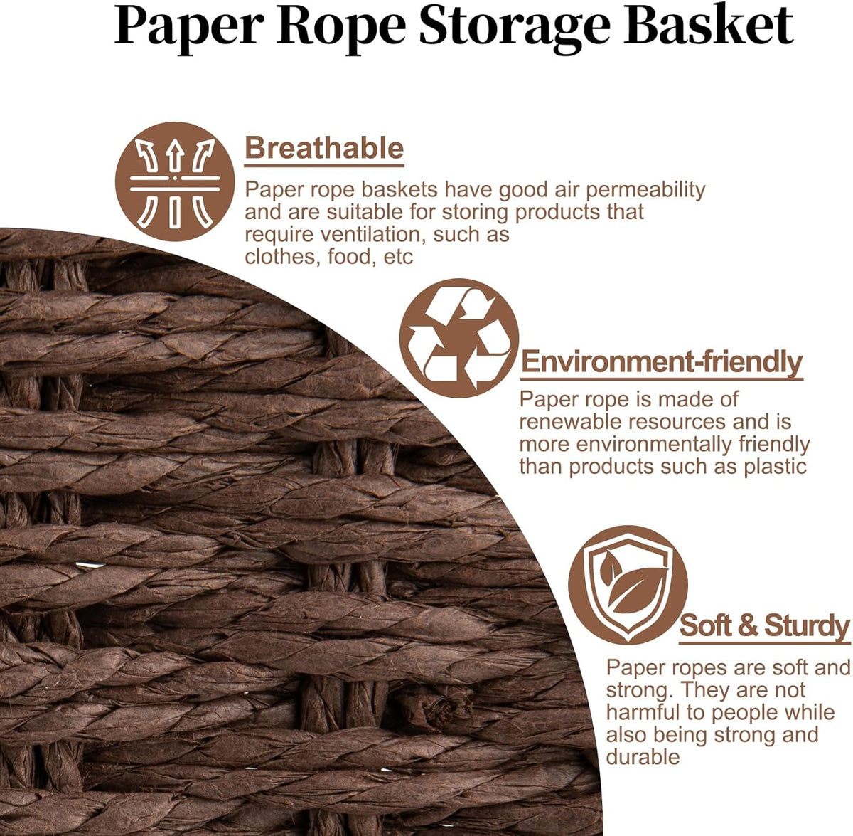OIAHOMY Wicker Basket, Paper Shelf Basket with Built-in Handles, Rectangular Wicker Storage Bin for