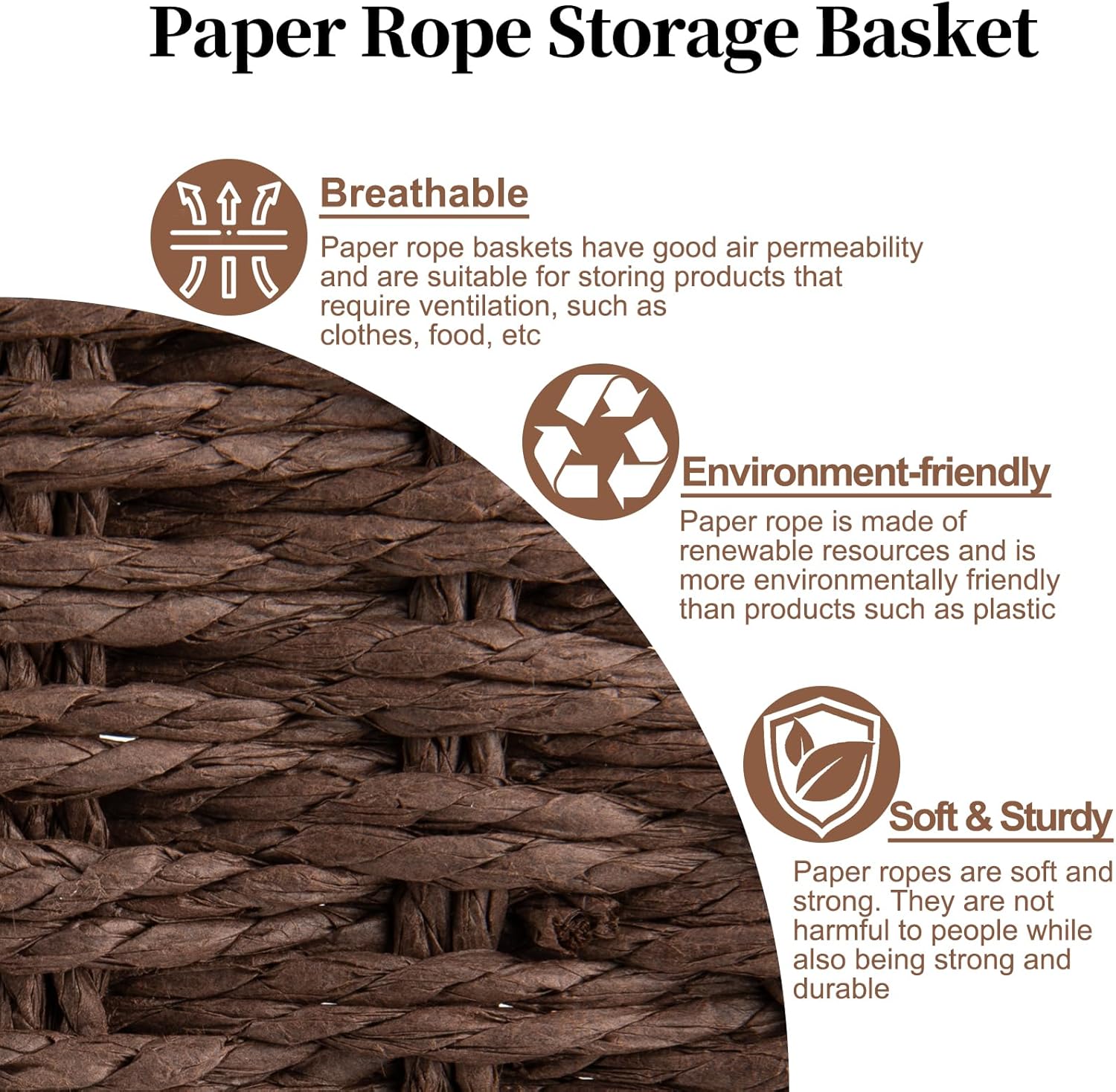 OIAHOMY Wicker Basket, Paper Shelf Basket with Built-in Handles, Rectangular Wicker Storage Bin for