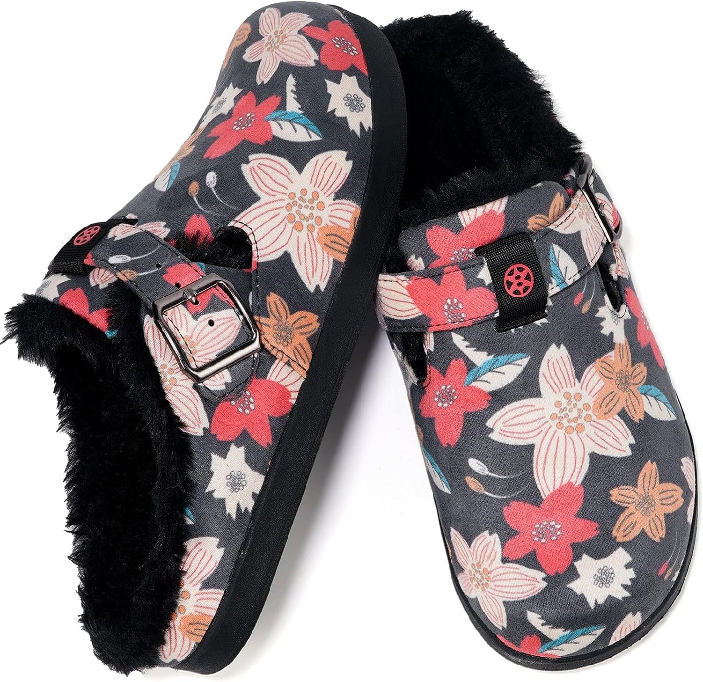 Fur Lined Clogs for Women Men Suede Winter Slippers Arch Support Slip on Mules Potato Shoes with