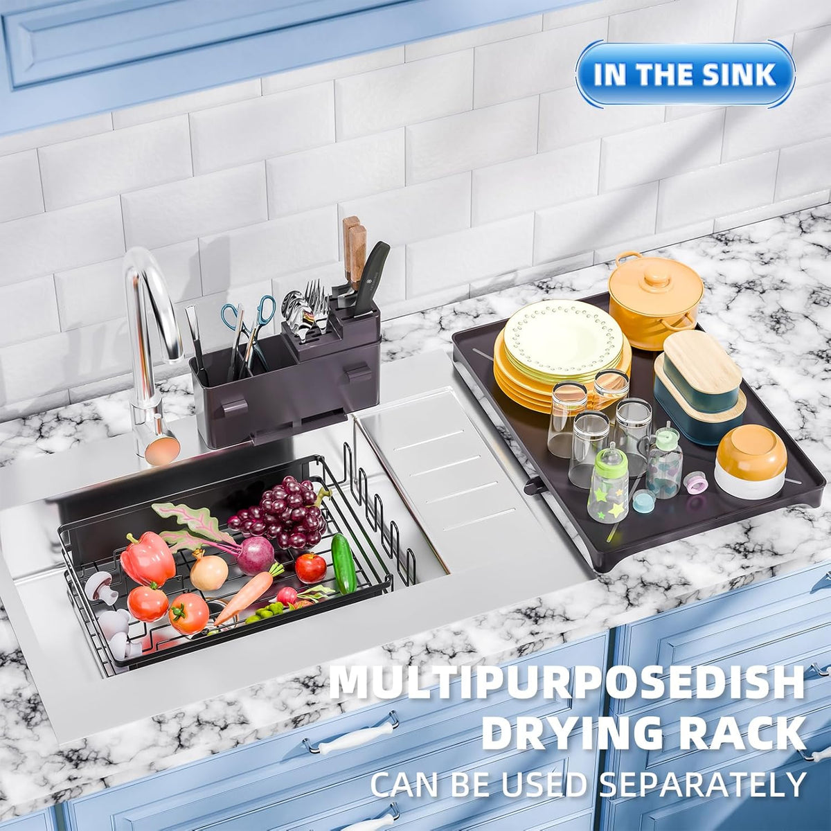 Simple Trending Dish Rack, Steel Dish Drying Rack for Kitchen Counter, Dish Drainer with Cutlery