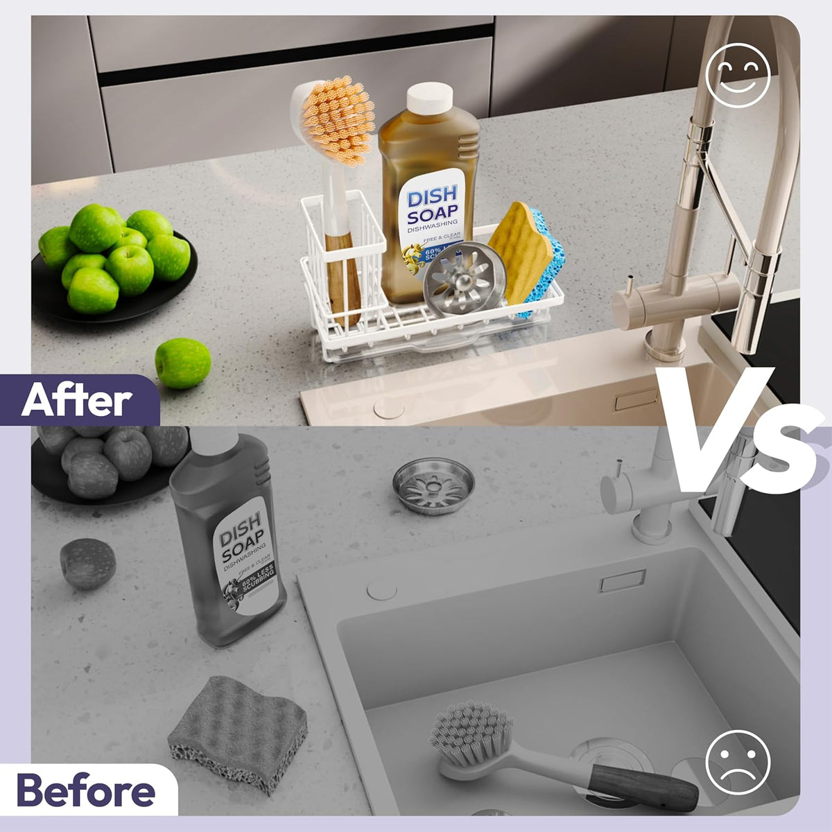 SWTYMIKI Sink Caddy Sponge Holder - Kitchen Sink Organizer with High Brush Holder for Countertop to