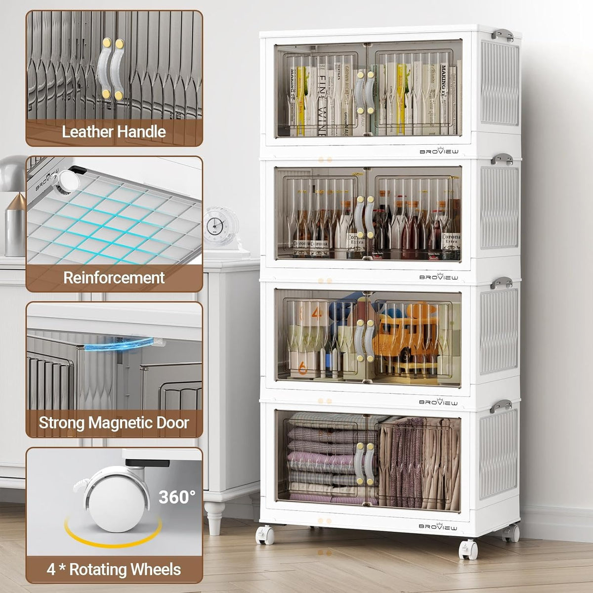 BROVIEW 240Qt Stackable Storage Bins with Lid, Extra Large Closet Organizer Collapsible Drawer