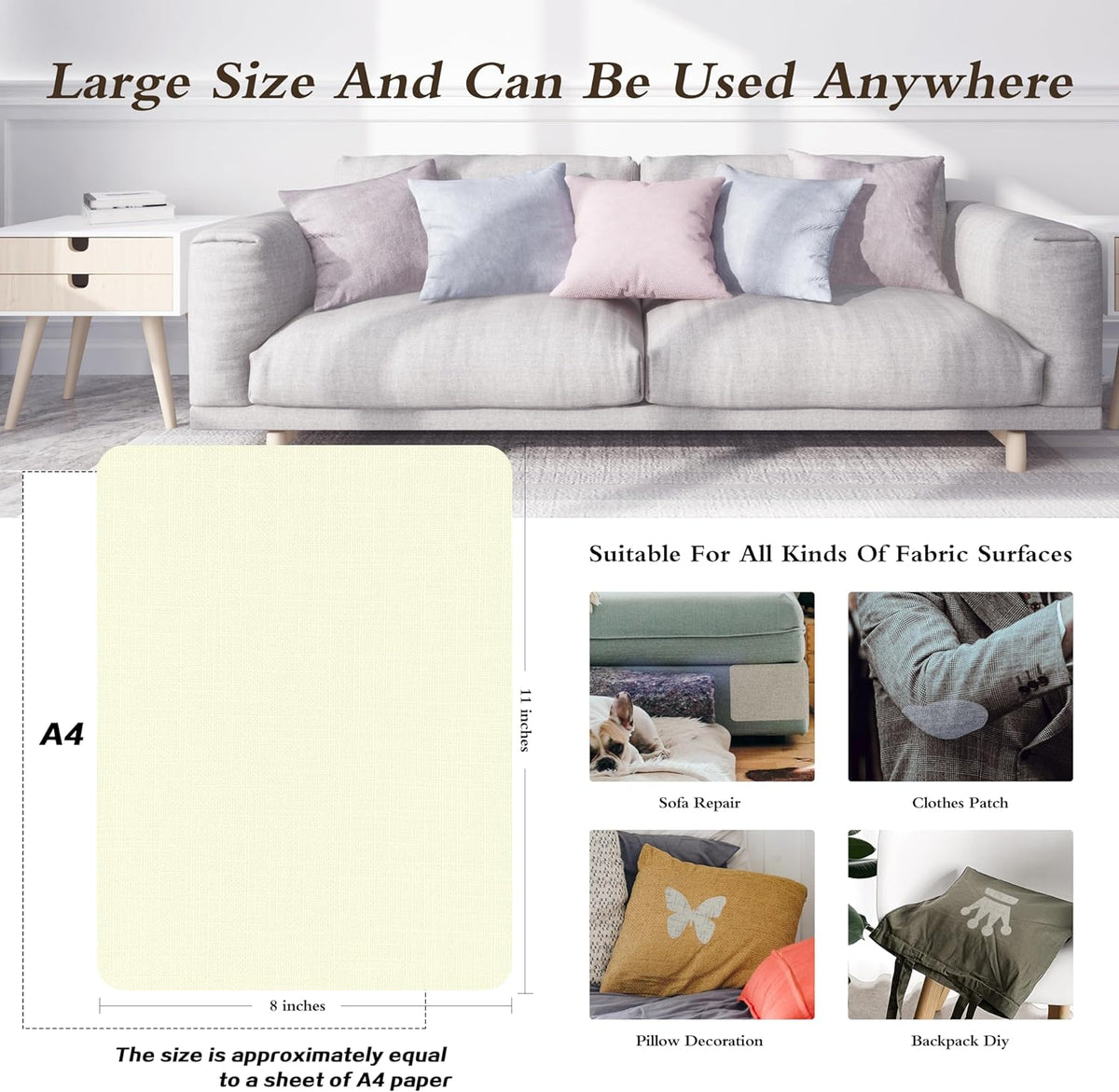 KING MOUNTAIN Fine Linen Fabric Patches, Self-Adhesive, 8x11 inch, 2 PCS, Multi Color, For Linen