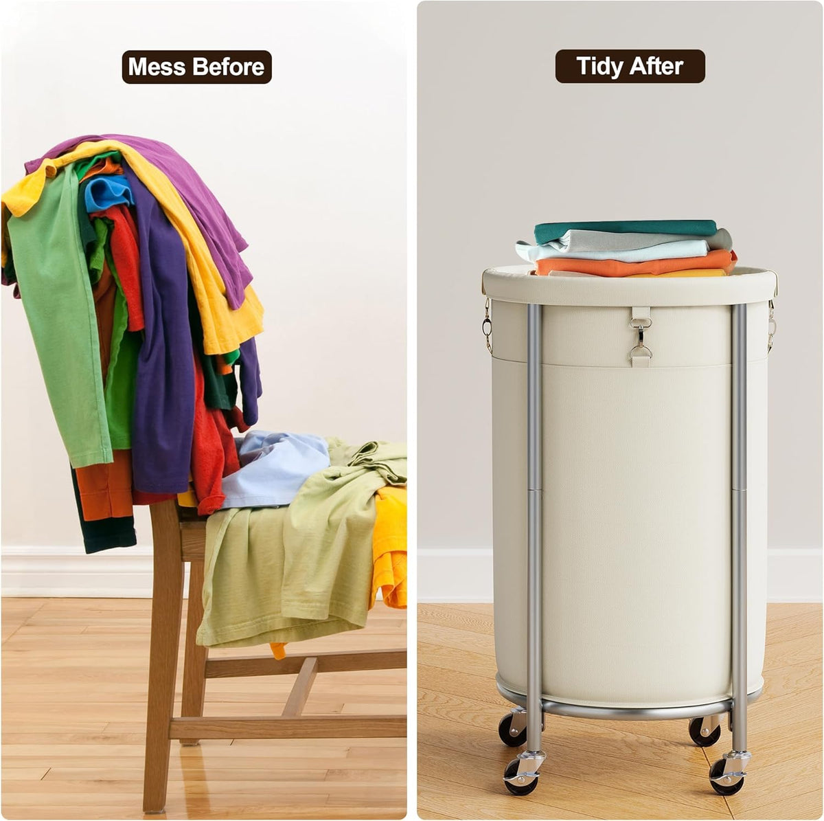 ELYKEN Laundry Hamper with Wheels, 110L Rolling Laundry Basket, Round Laundry Cart with Steel Frame