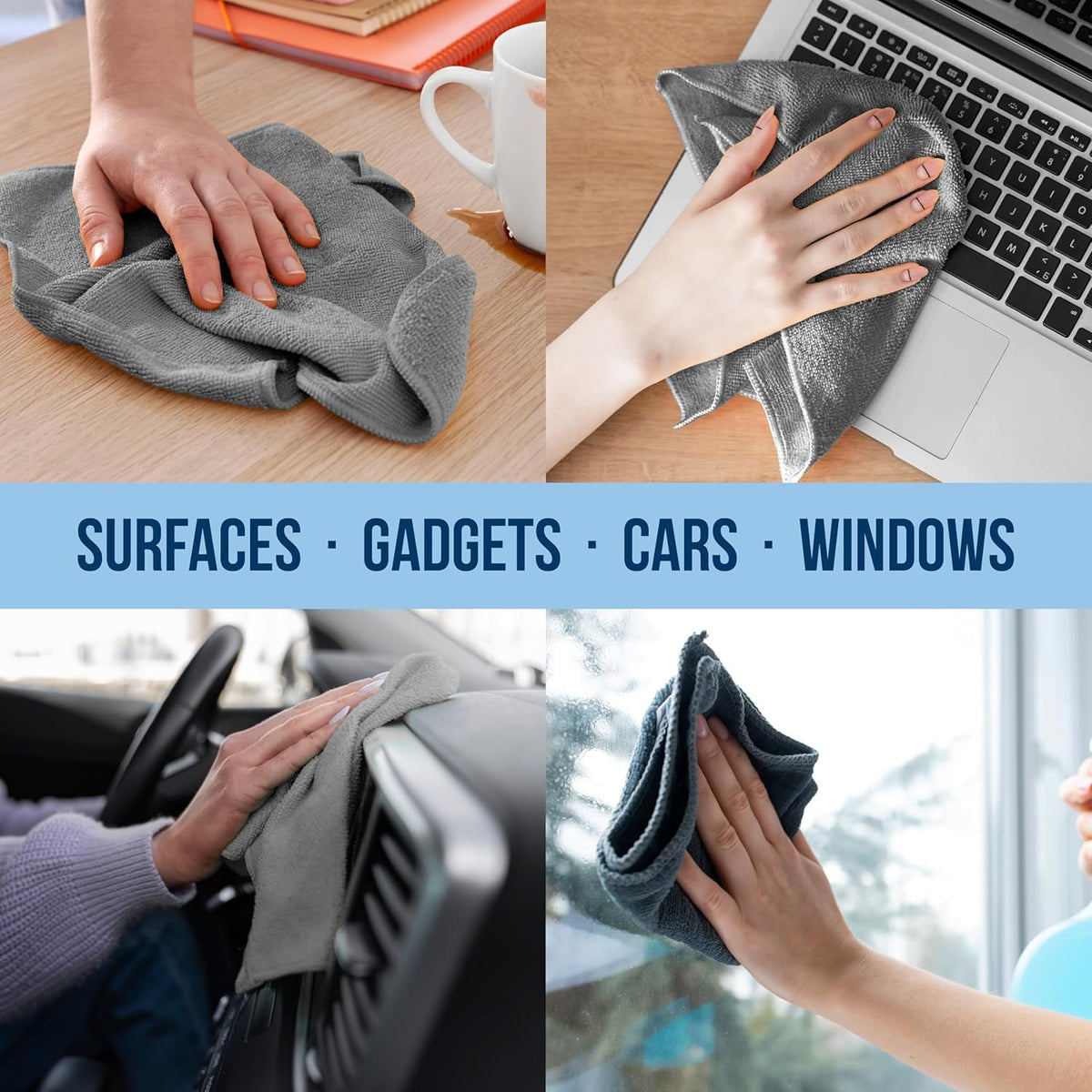 GREEN LIFESTYLE Chamois Cloth Microfiber Cleaning Cloth 12 Pack, Borderless Towels Cleaning, Car