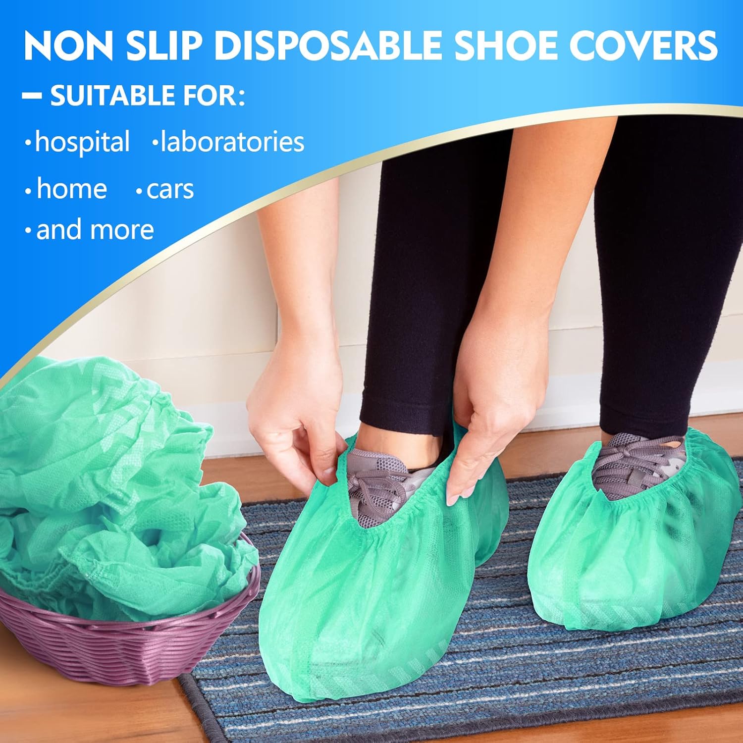 Zhanmai 300 Pack Disposable Shoe Covers Non Slip Disposable Large Foot Booties Shoe Covers for