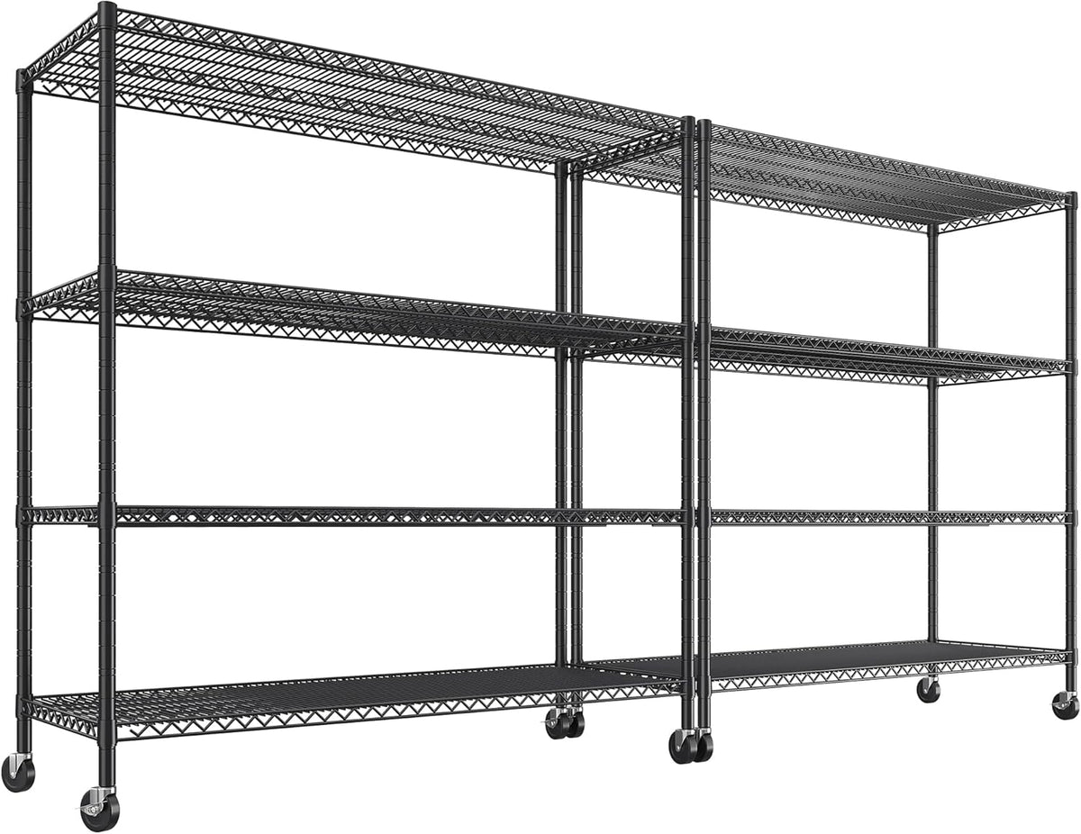 REIBII 55.5''W Storage Shelves 2500LBS Wire Shelving Rack with Wheels 75.6" H Heavy Duty Shelving