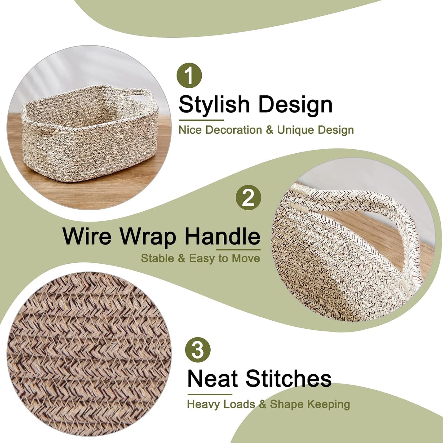 OIAHOMY Cotton Rope Baskets, Woven Baskets for Storage, Nursery Storage Baskets, Rectangle Storage