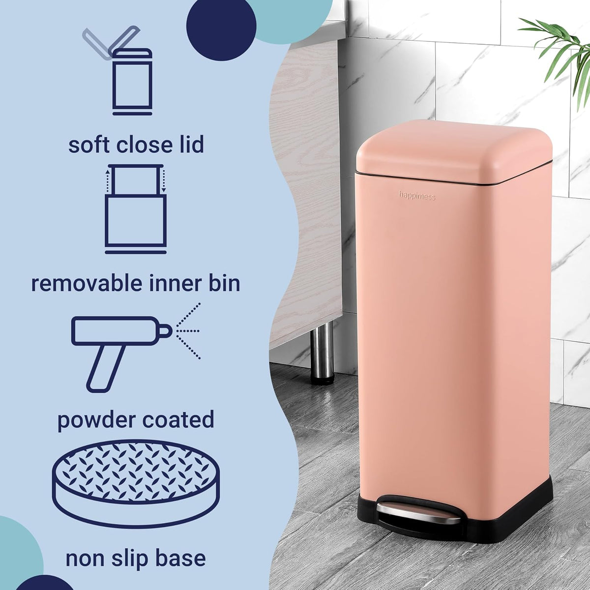 happimess HPM1007J Betty Retro 8-Gallon Step-Open Trash Can, Fingerprint Resistant, Modern