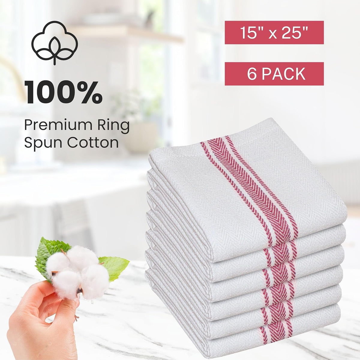 WHITEWRAP Kitchen Dish Towels for Kitchen, Highly Absorbent for Drying and Cleaning, Durable and