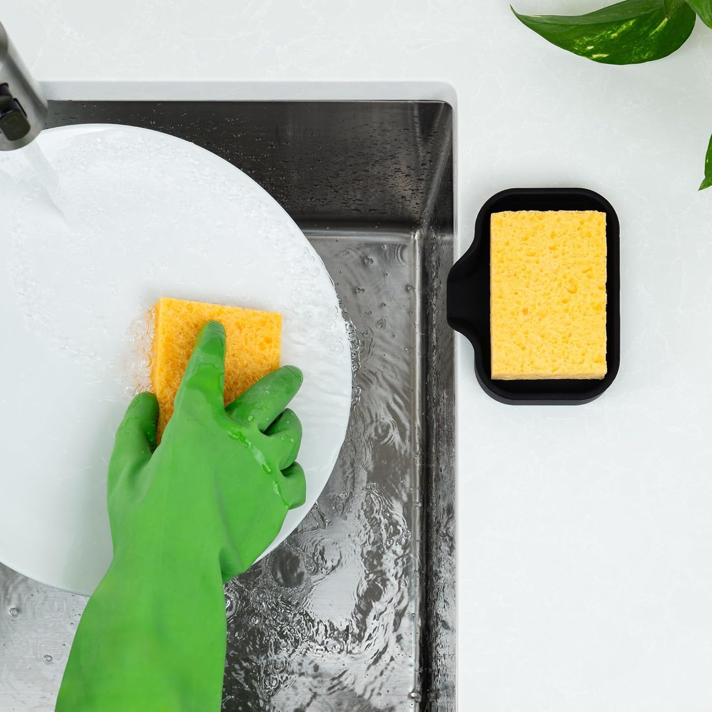 Zulay Kitchen Small Silicone Sponge Holder (4.9x3.3”) – Space-Saving Sink Organizer Tray for