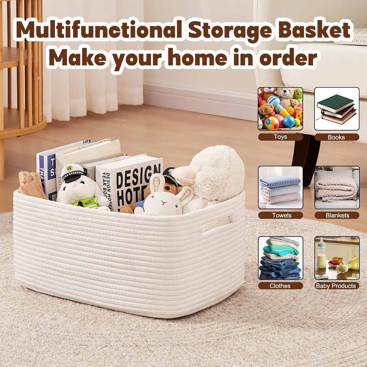 OIAHOMY Storage Basket for Shelves, Closet Cube Storage Bins Baskets for Clothes Blanket Towels