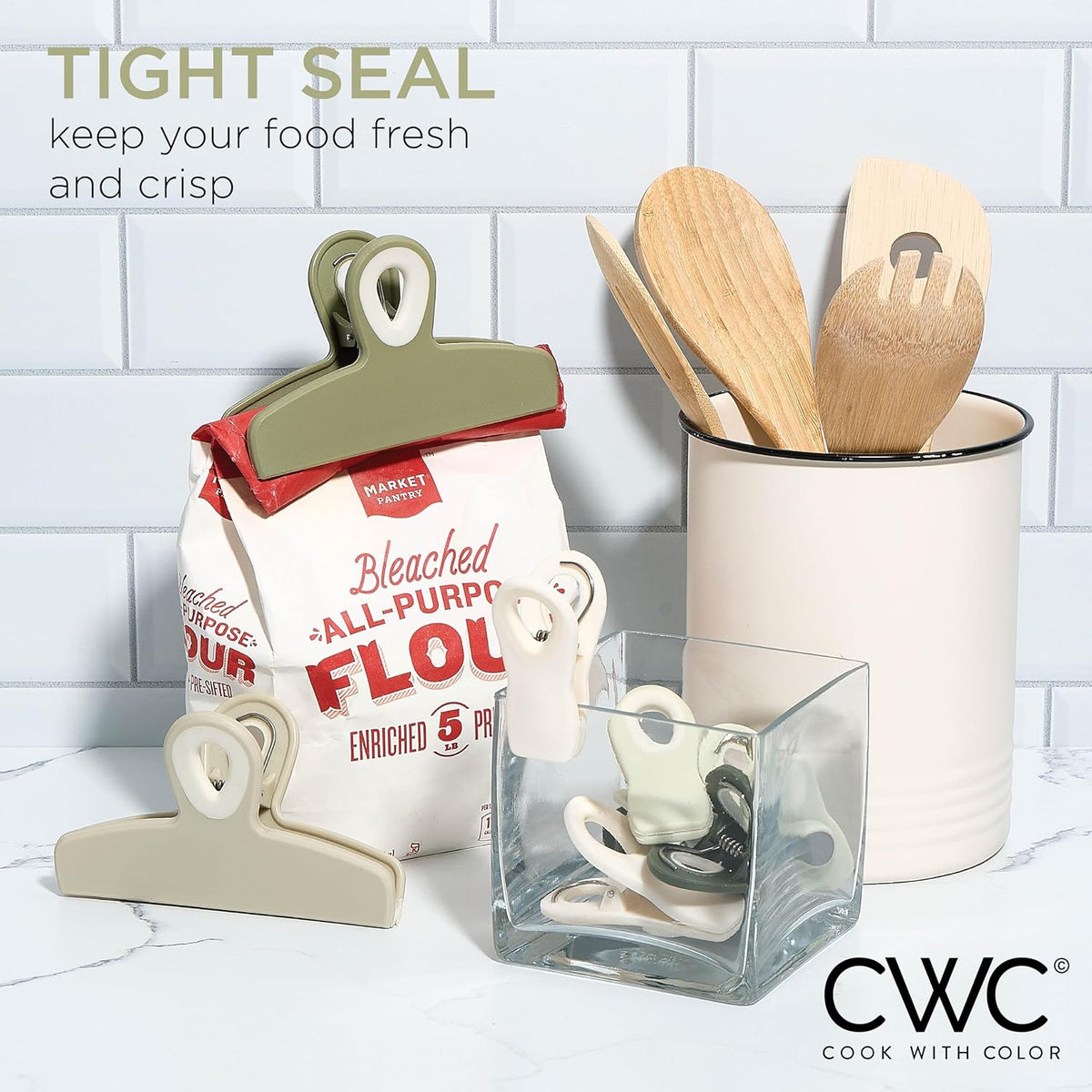 COOK WITH COLOR Bag Clips - Heavy Duty Chip Clip and Refrigerator Magnet Clips for Food Storage