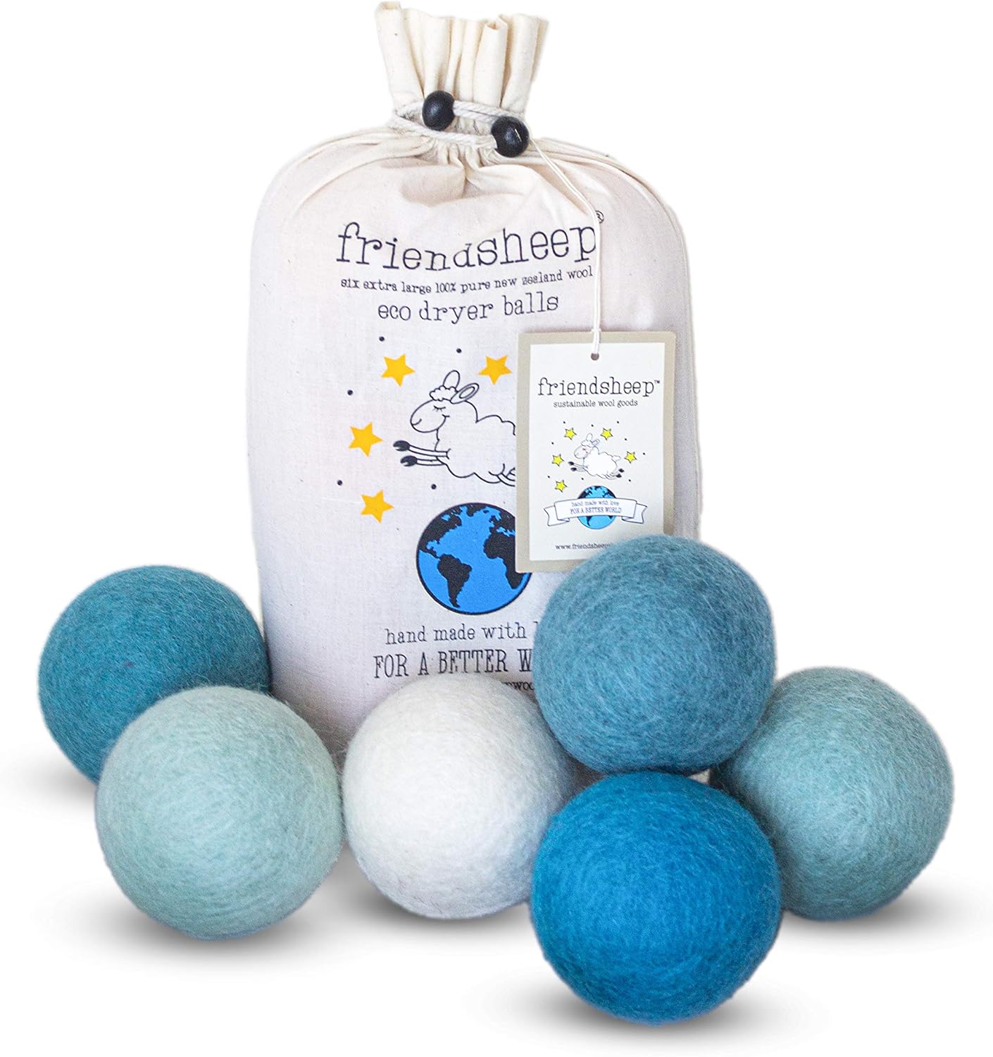 Friendsheep Wool Dryer Balls, Organic Reusable Fabric Softener Alternative for Laundry, Handmade