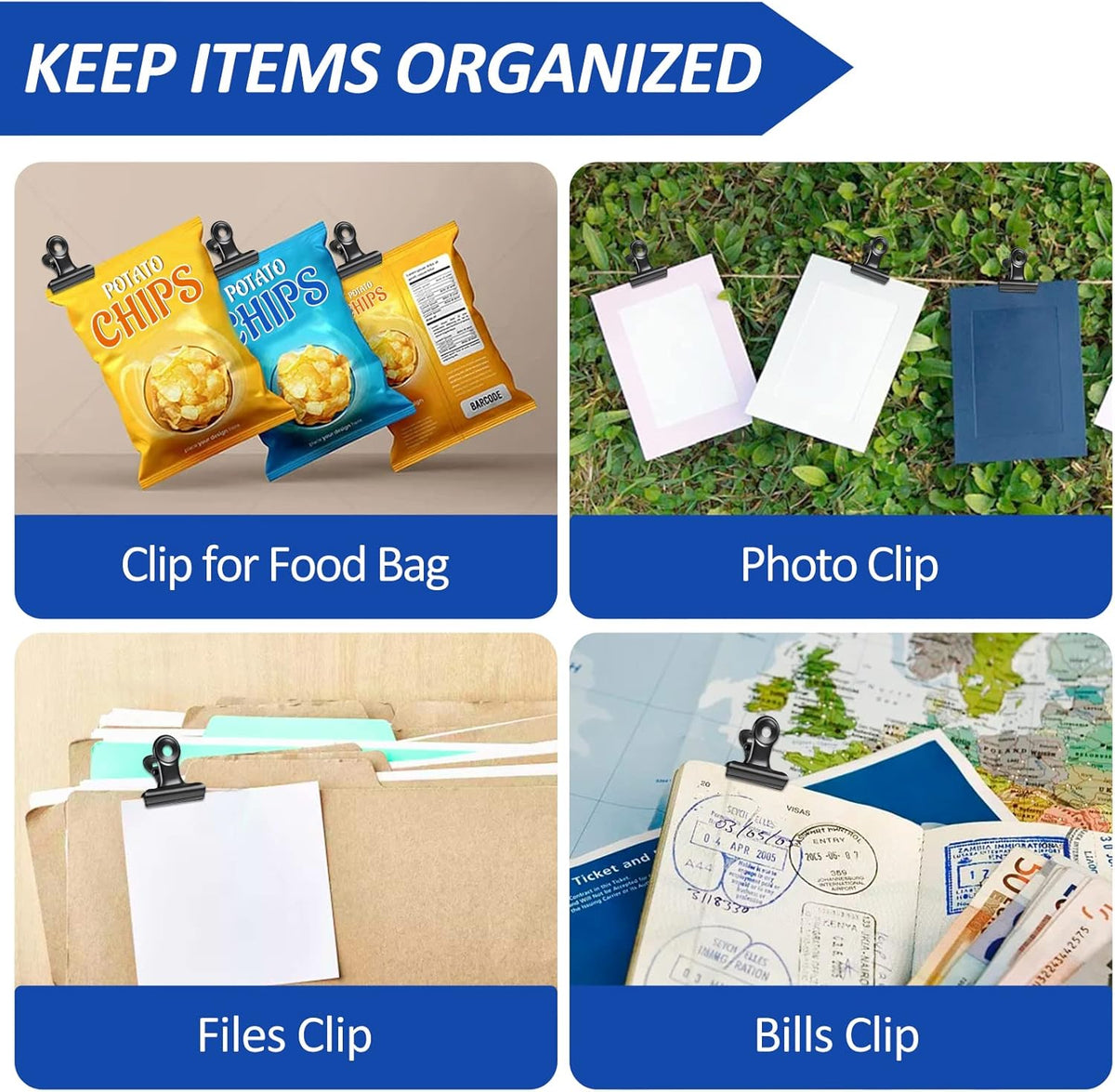 30 Pack Bulldog Clips 1.25 Inches Small Hinge Paper Clips Metal Hinge Clips for Crafts, Food Bags