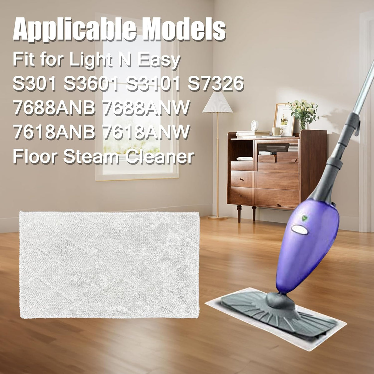 Light 'N' Easy Steam Mop Pads Replacement Reusable for S3601 S3101 S7326 7688ANB 7688ANW Floor