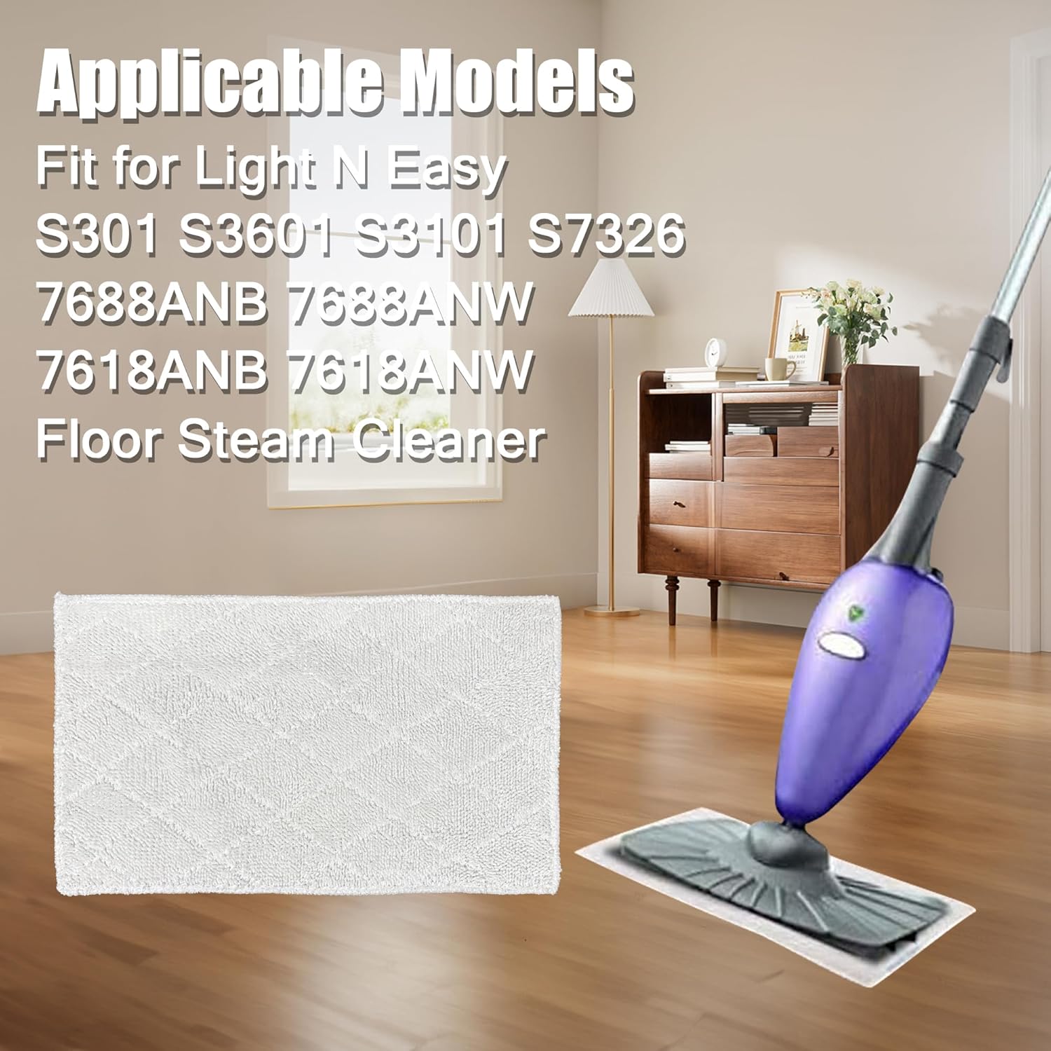 Light 'N' Easy Steam Mop Pads Replacement Reusable for S3601 S3101 S7326 7688ANB 7688ANW Floor