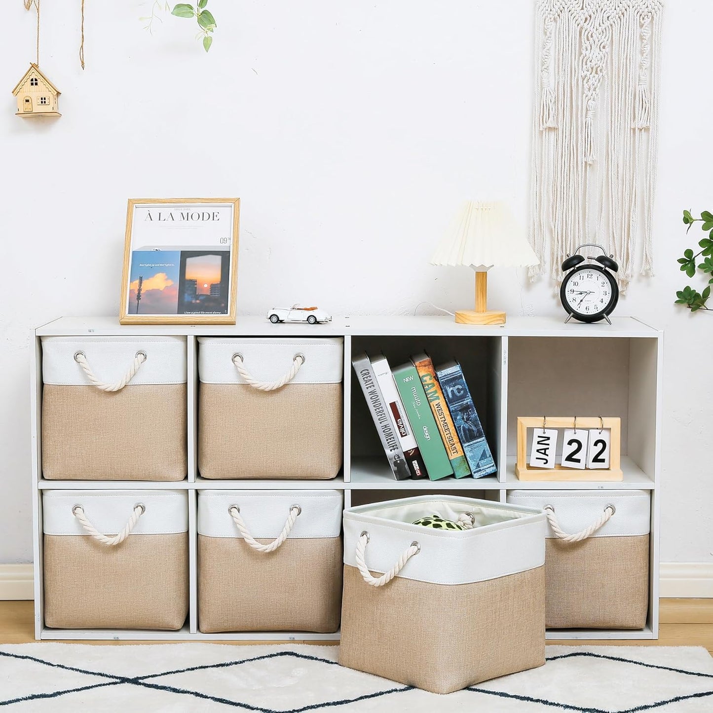 11 x 11 Inch Storage Cubes, 6 Pack Large Collapsible Fabric Storage Bin with Ropes, Foldable